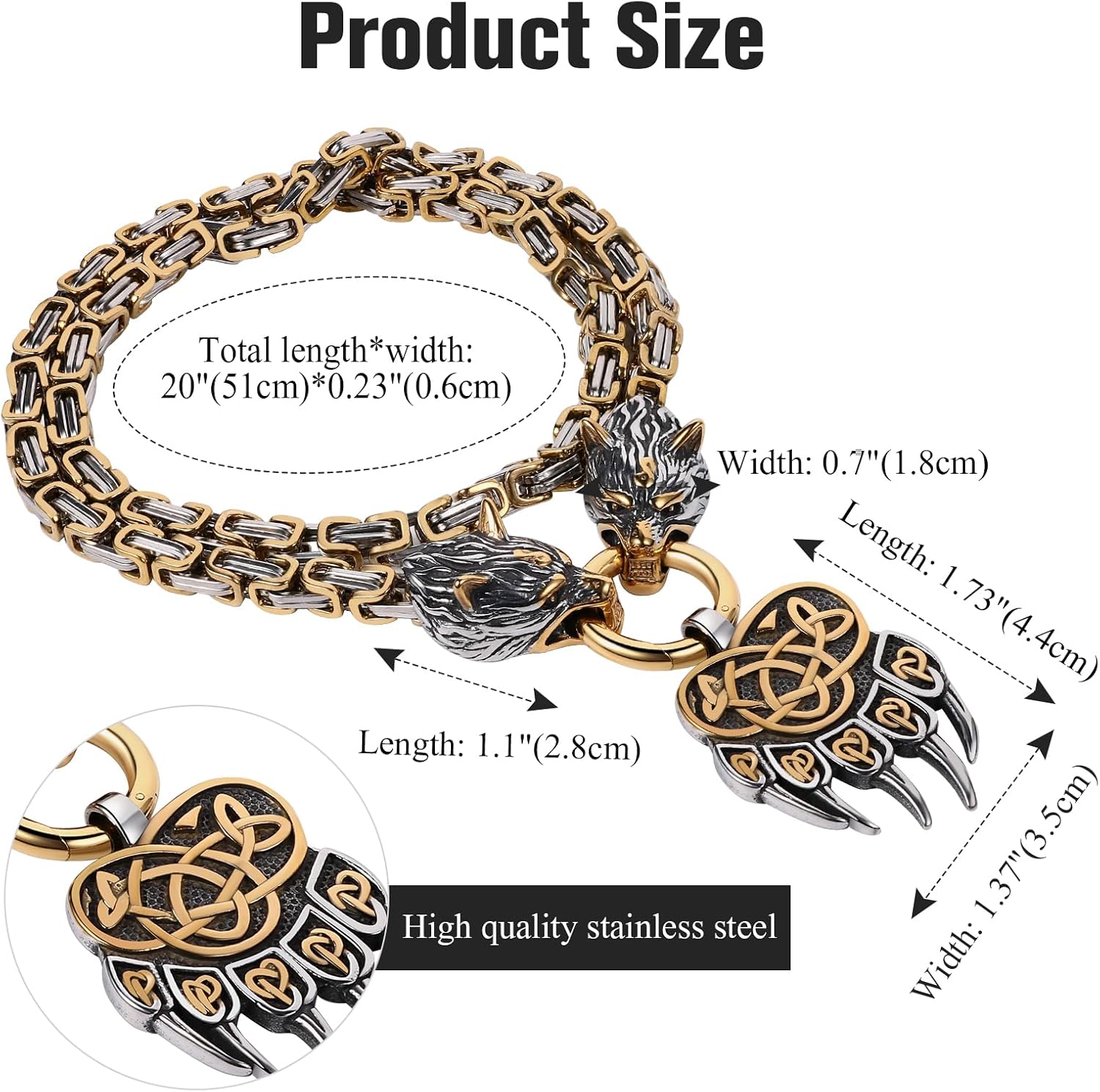 OIDEA Wolf Head Viking Necklace Bracelet for Men: Punk Gothic Byzantine King Chain Bear Claw Pendant Link Chain Bracelet Nordic Amulet Jewelry Gifts