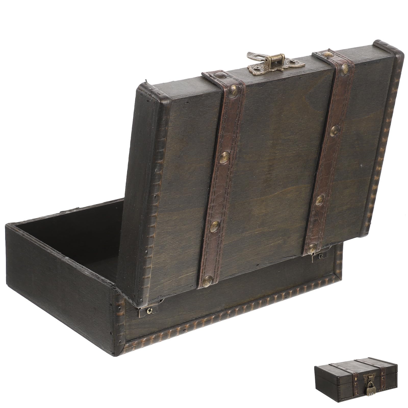 Boîte à bijoux en bois vintage Healvian coffret sculpté avec serrure