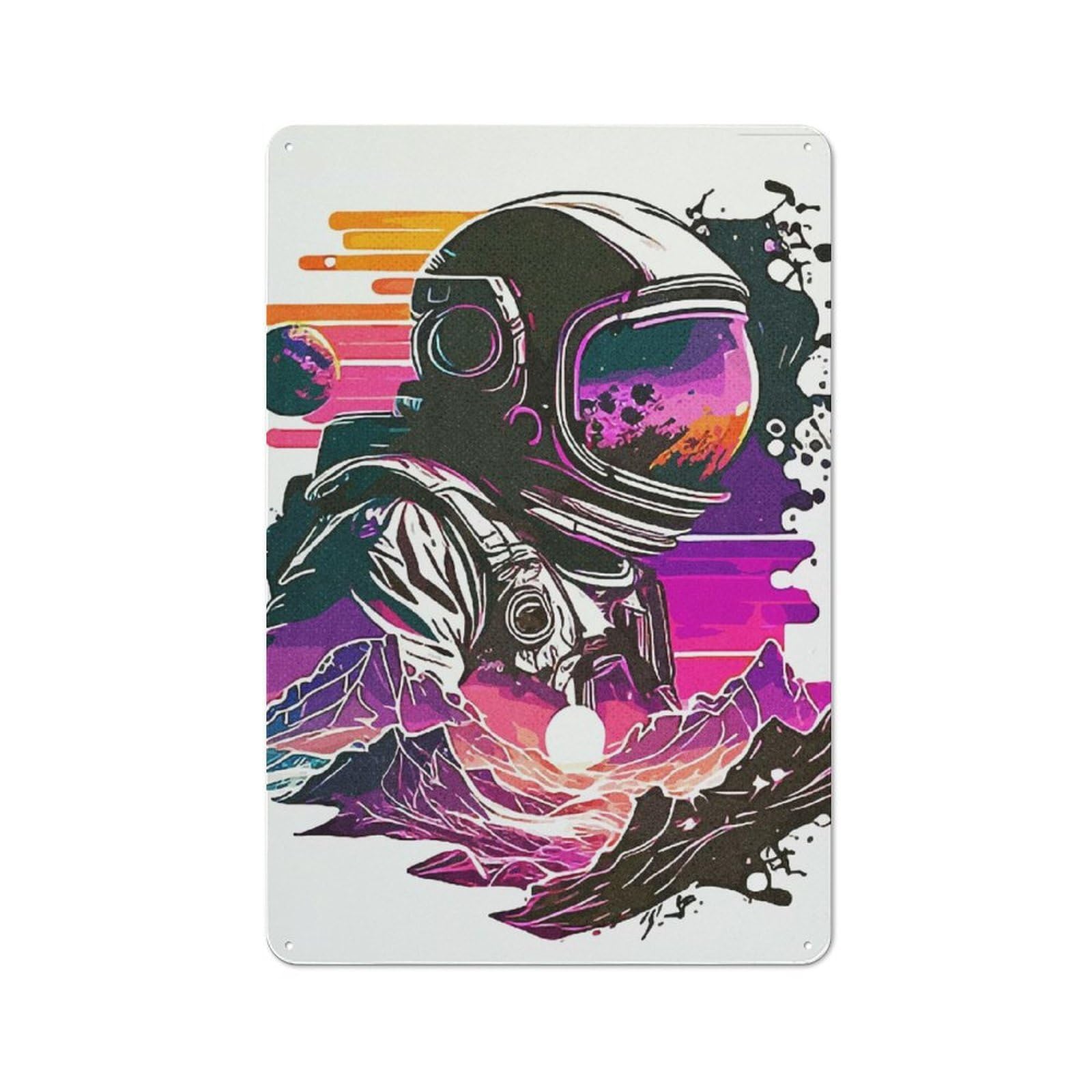 Junmoney Style-9 Tin Wall Plaque 30X20cm With Line Art Astronaut For Workshop Wall, With Clear Retro Wall Decor Character