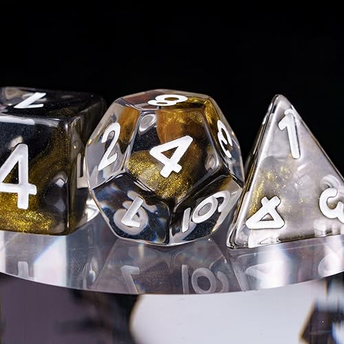 Miniatura 4 de DND - Juego de dados poliédricos RPG de 7 piezas para juegos de rol D&D (mezcla dorada, negro)