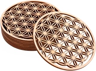 Flor de la Vida Posavasos - Posavasos de Madera Set de 8 Piezas 10x10cm para Café y Té - Flor de la Vida para la purificación y la meditación - Símbolos espirituales
