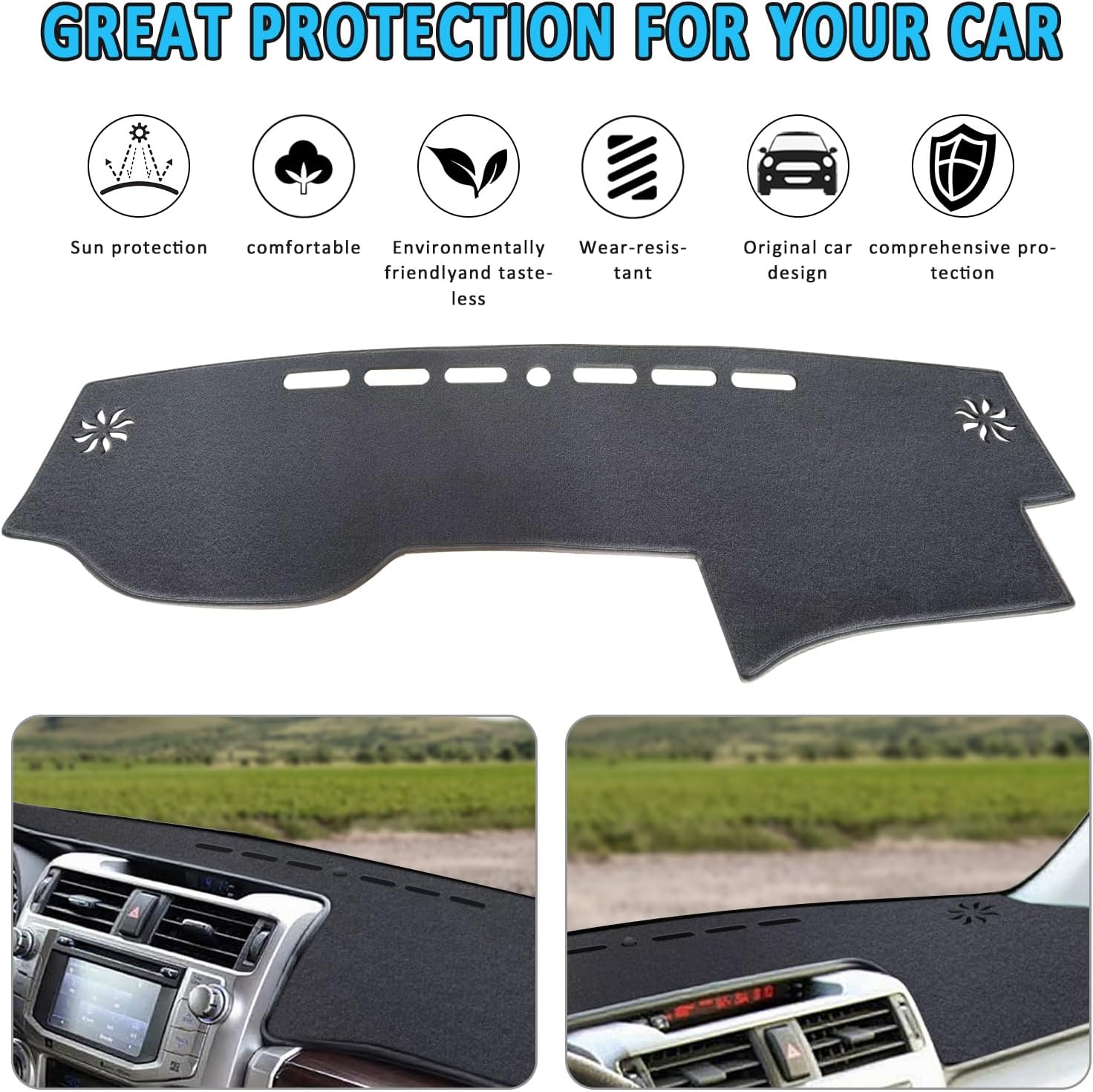 Car Dash Cover for Toyota 4Runner 2010-2021 2022 2023 2024 Left Hand Driving, Dash Mat Dashboard Cover for Toyota 4Runner Interior Accessories Sunshade Windshield Glare (Grey)