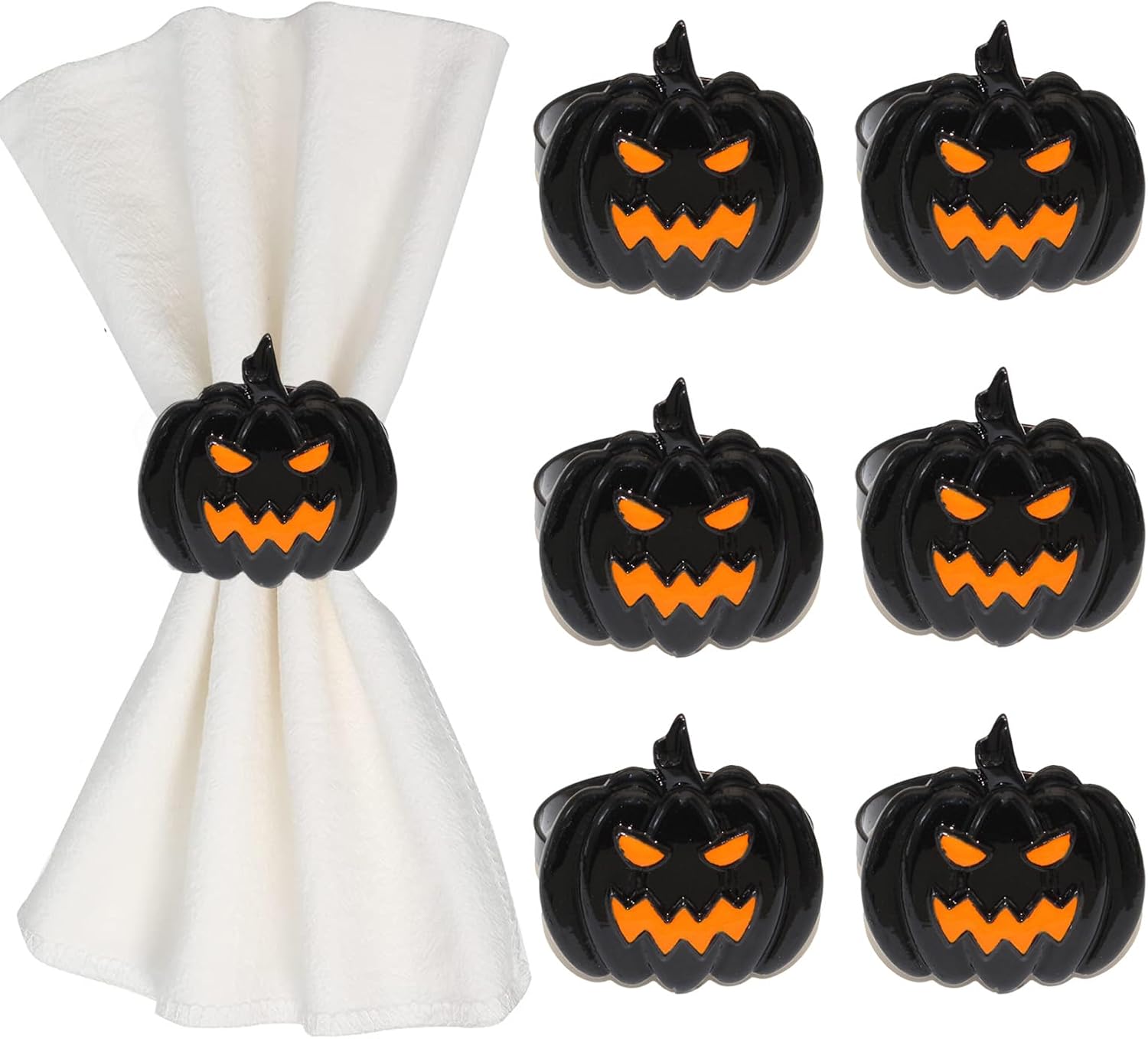 6 Pcs Halloween Napkin Rings Set Pumpkin Napkin Ring Holders Black Spooky Metal Alloy Serviette Buckles for Halloween Kitchen Dinner Table Party Decorations