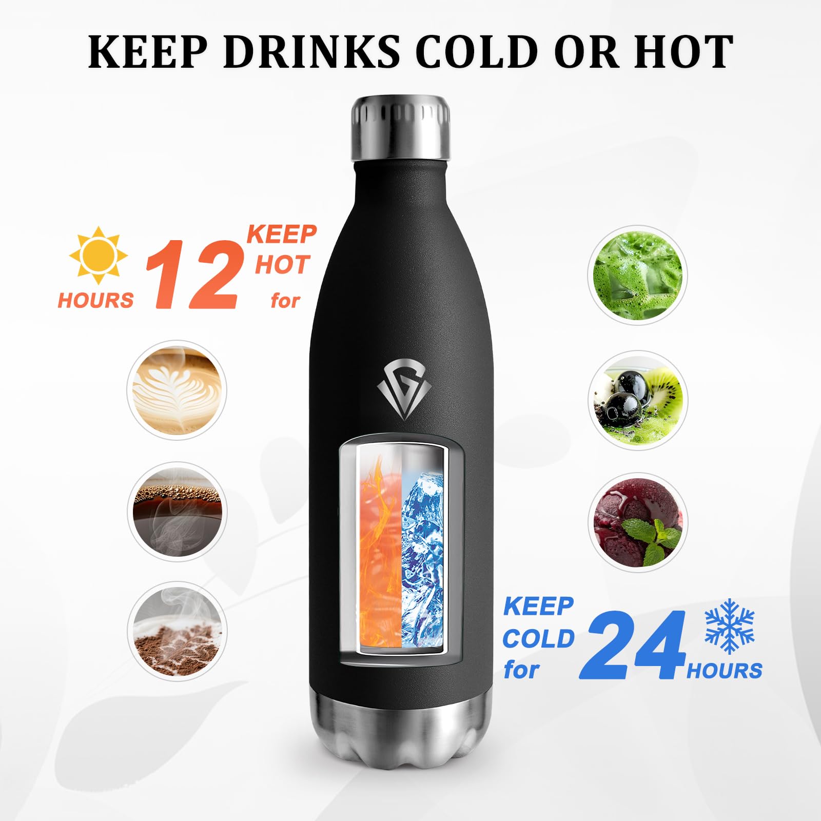 Borraccia Termica 1 litro, Borraccia Palestra Senza BPA, Isolamento Sottovuoto, Borracce Acciaio Inox, Bottiglia Termica a Prova di Perdite per Campeggio, Gym, Fitness