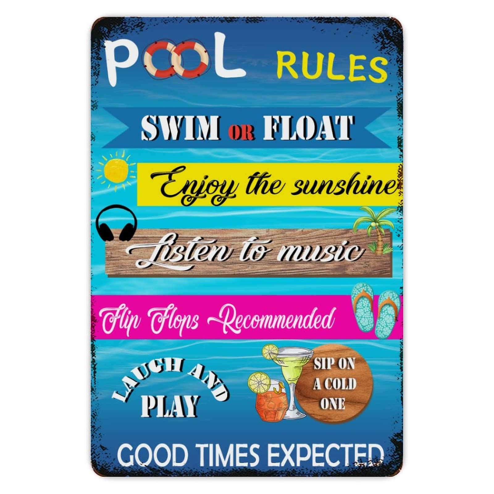 Rustic Aluminum Sign Pool Rules Tin Metal Sign Retro Home Kitchen Room Wall Door Hanger Decor Sign 8x12 inch