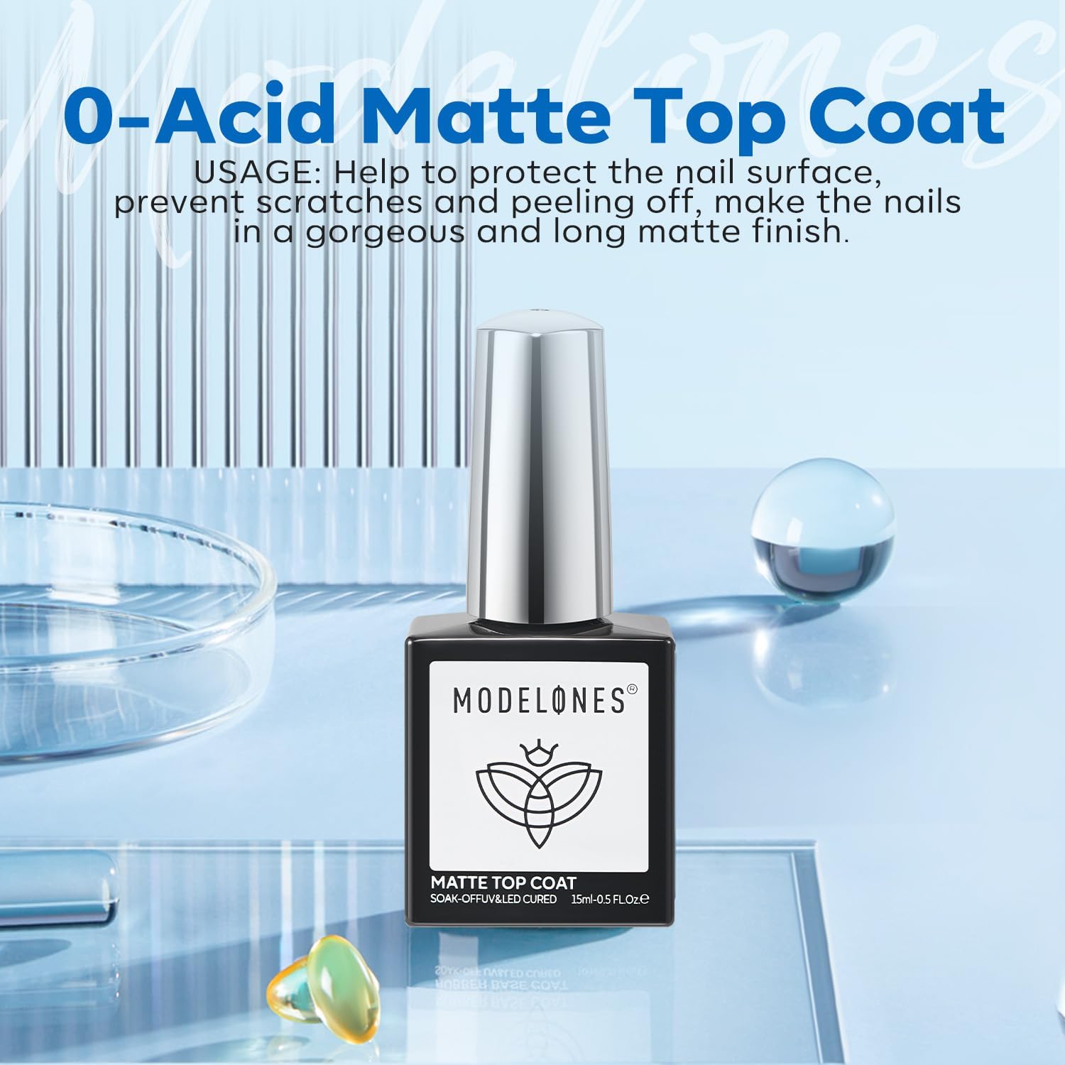 Modelones Matte Top Coat półtrwały lakier do paznokci 15 ml, bez wipe top coat półtrwały żelowy lakier do paznokci UV do manicure'u