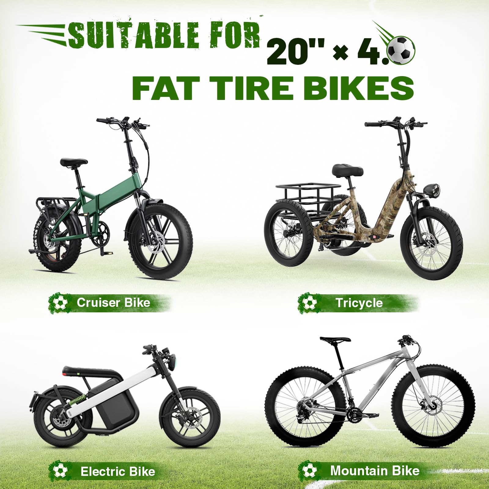 WEEROCK Lot de 2 pneus Fatbike 20 x 4.0 (102-406) - Chambre à air pliable - Pour vélo électrique tout-terrain - Pour plage, neige, vie quotidienne et tout-terrain