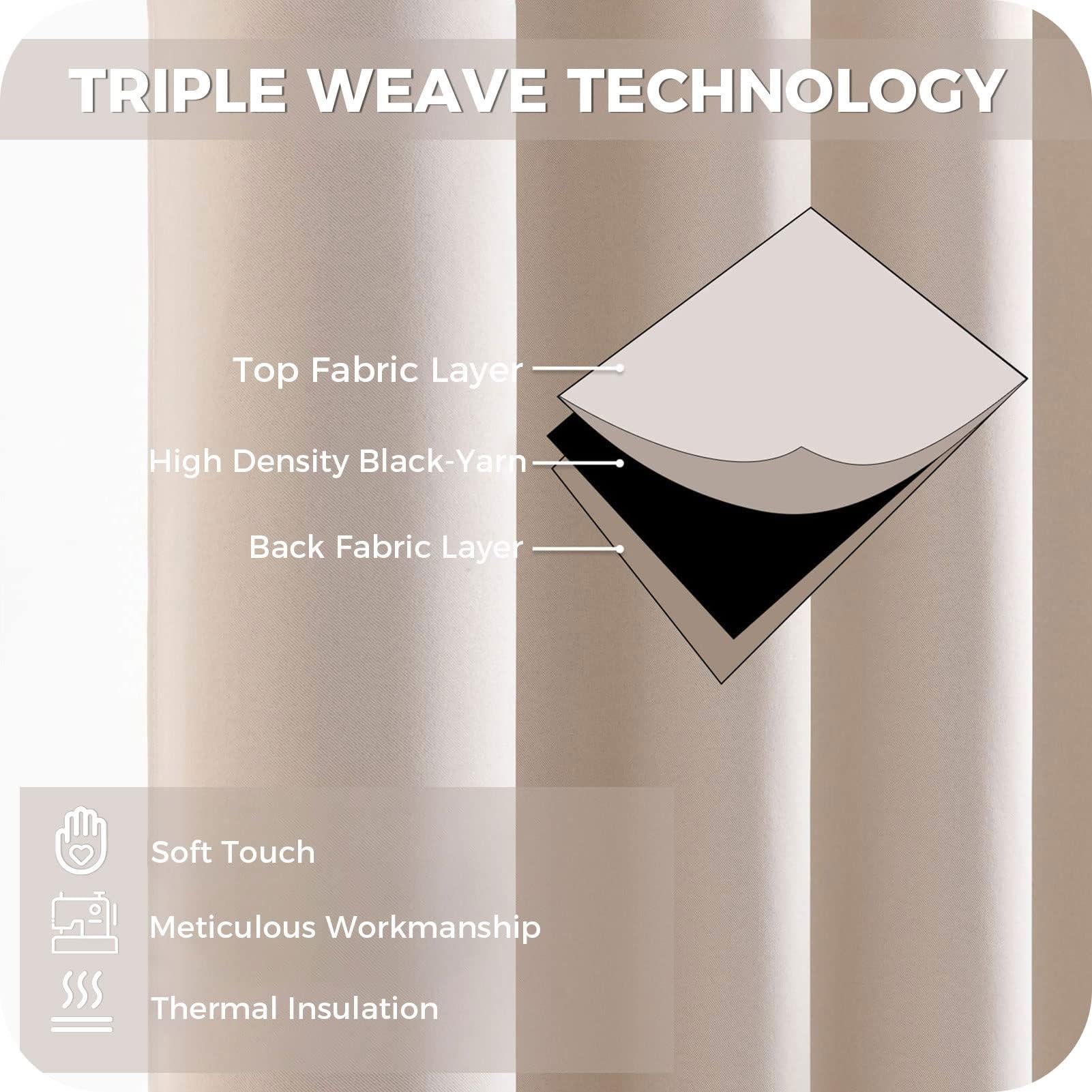 MRTREES Tenda oscurante termica anti calore, tende oscuranti termiche, isolanti anti anti freddi, con occhielli, tenda fonica anti rumore, per camera da letto, soggiorno, beige, 140 x 250 cm, 2 pezzi