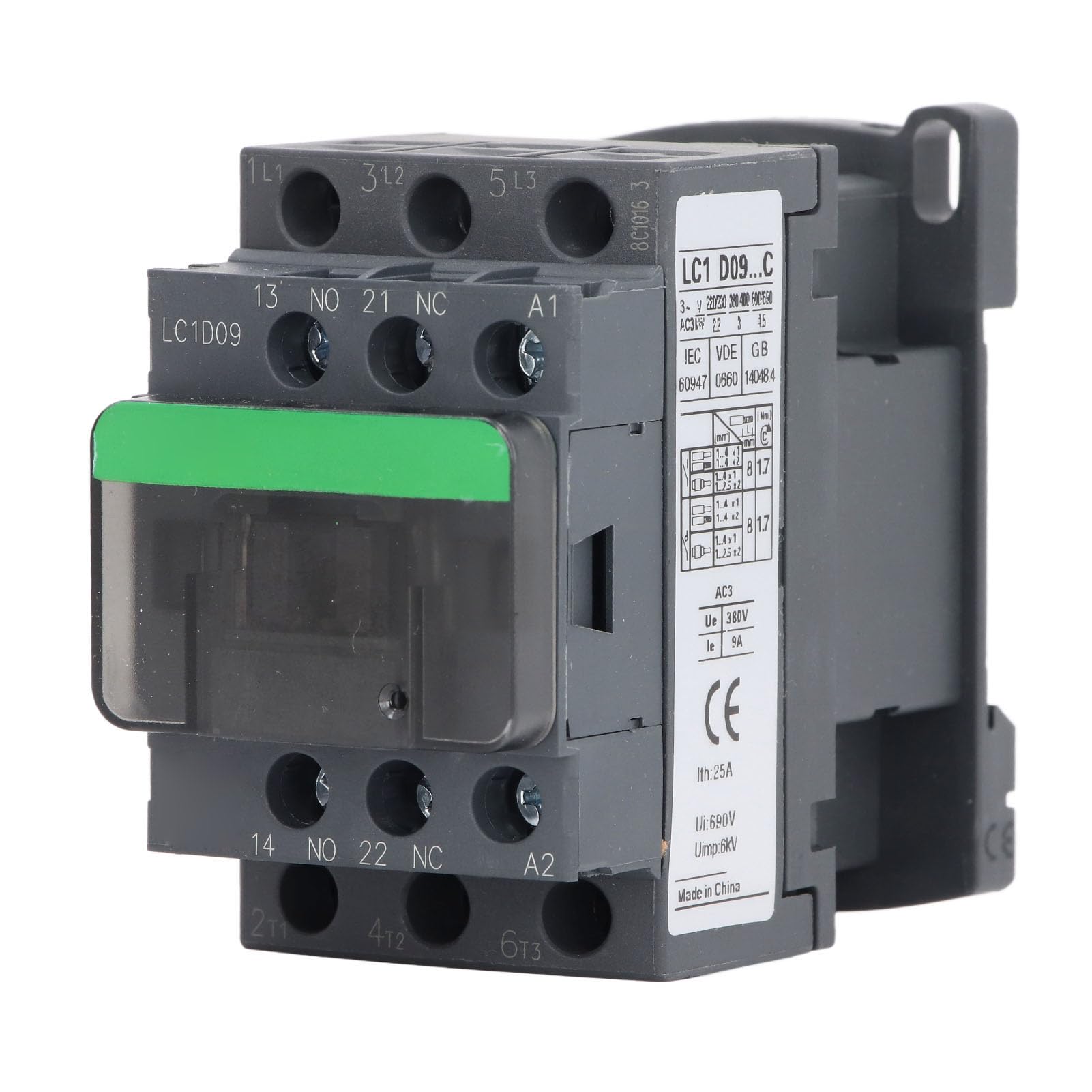 Contacteur AC LC1D09 1NO 1NC 9A 380V Bobine Haute Tension Argent Contrôleur de Moteur Contacteur de Climatiseur Contacteur de Compresseur à Condensateur (Tension de