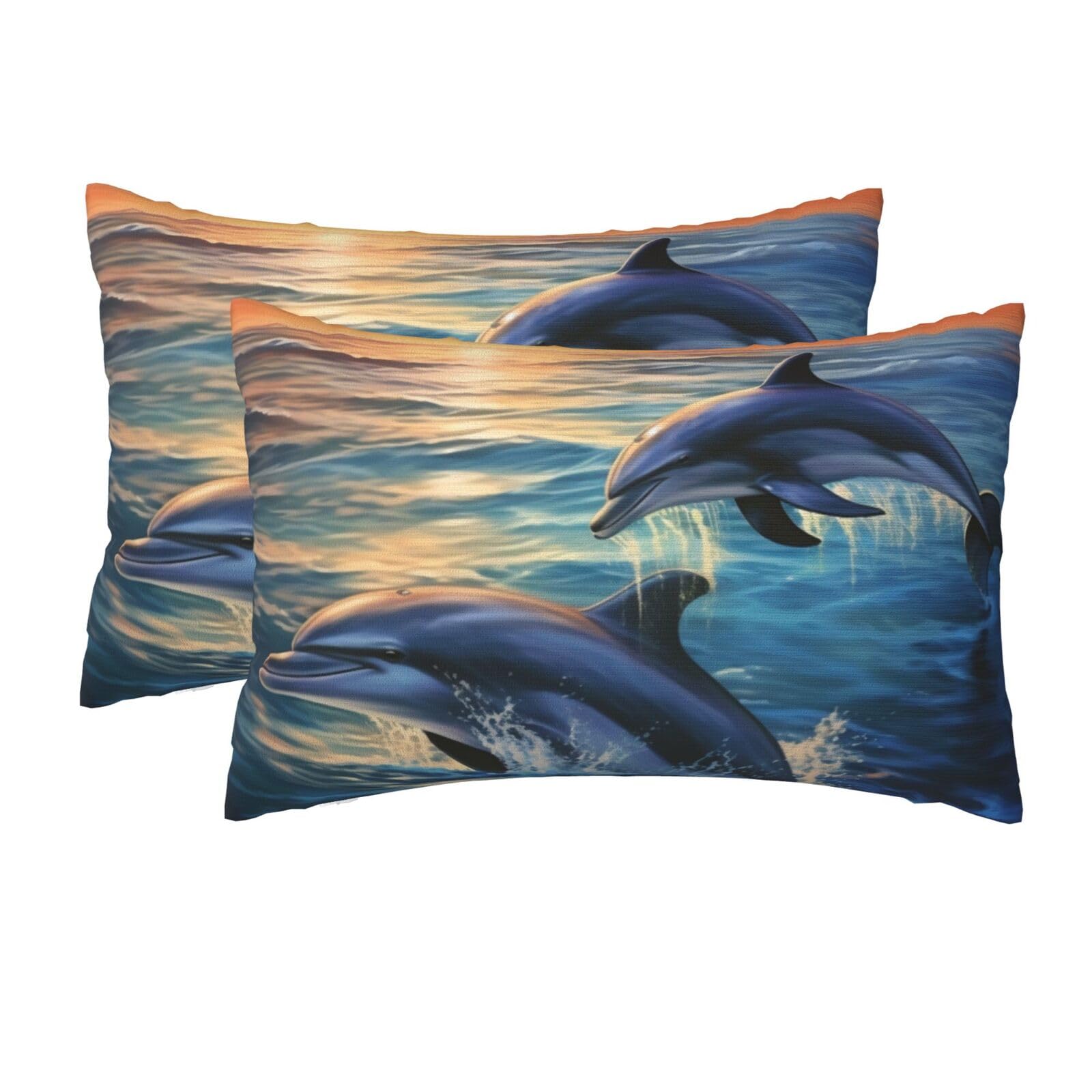 2 Pack Queen Pillow Cases with Hidden Zipper, Soft Breathable Pillow Covers for Hair and Skin, Dolphins in The sea Pillowcases 20"x30" Bed Pillow Protectors Cover for Sleeping Gifts