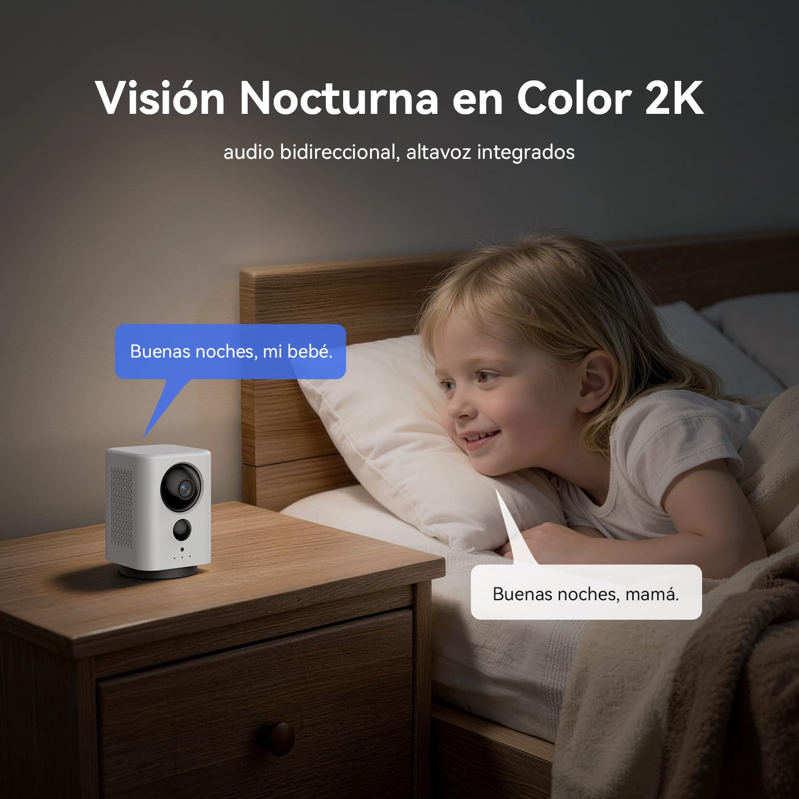 2K Camara Vigilancia WiFi Interior Sin Cable con Batería 7800mAh | 360° PTZ, Visión Nocturna Color, Detección PIR, Audio bidireccional, Camara Vigilancia Bateria para Bebés, Mascotas, Ancianos
