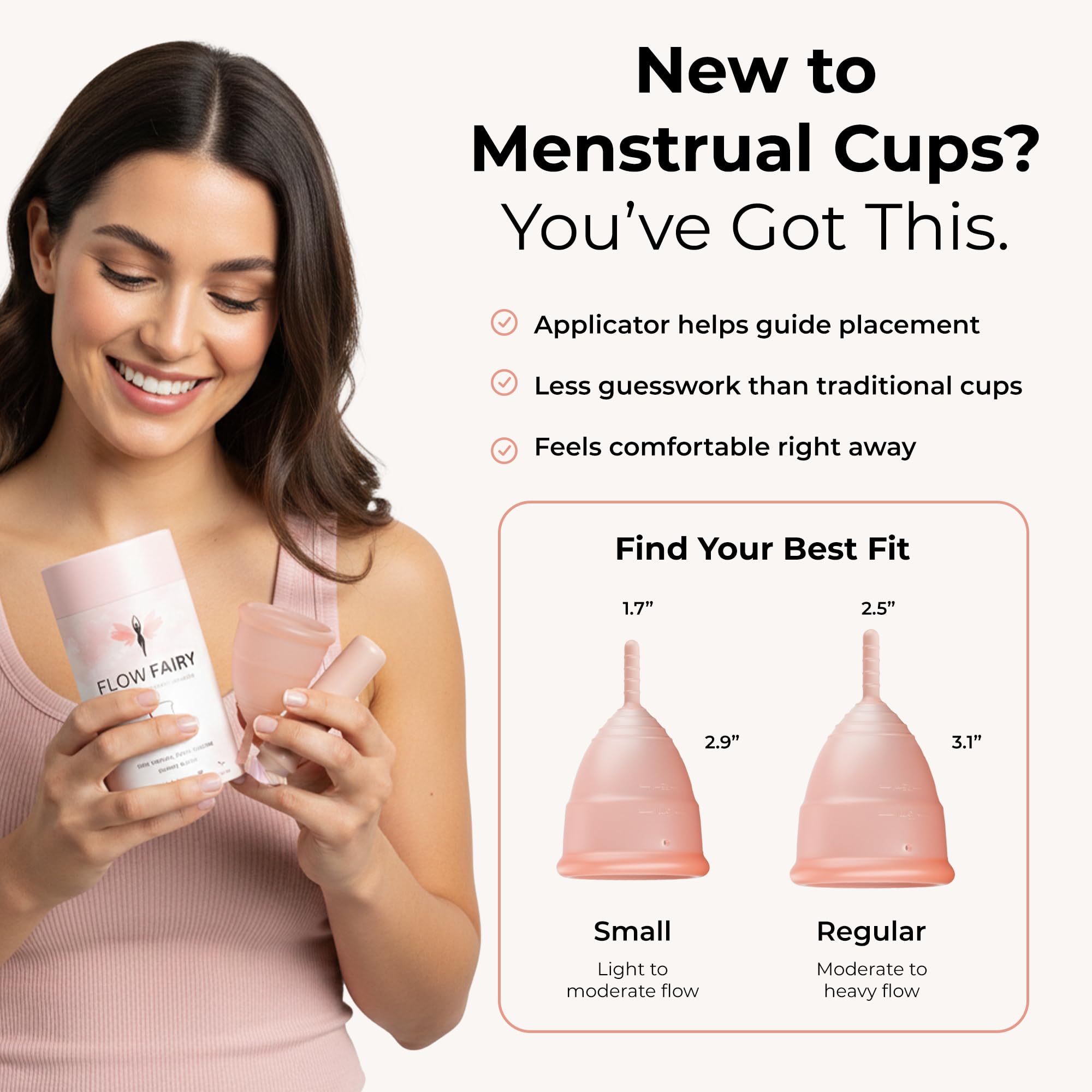 Copa menstrual y aplicador, copa menstrual reutilizable, hecha para una protección cómoda y sin fugas hasta 12 horas, sin BPA ni látex, incluye copa y aplicador de copa menstrual (pequeño)