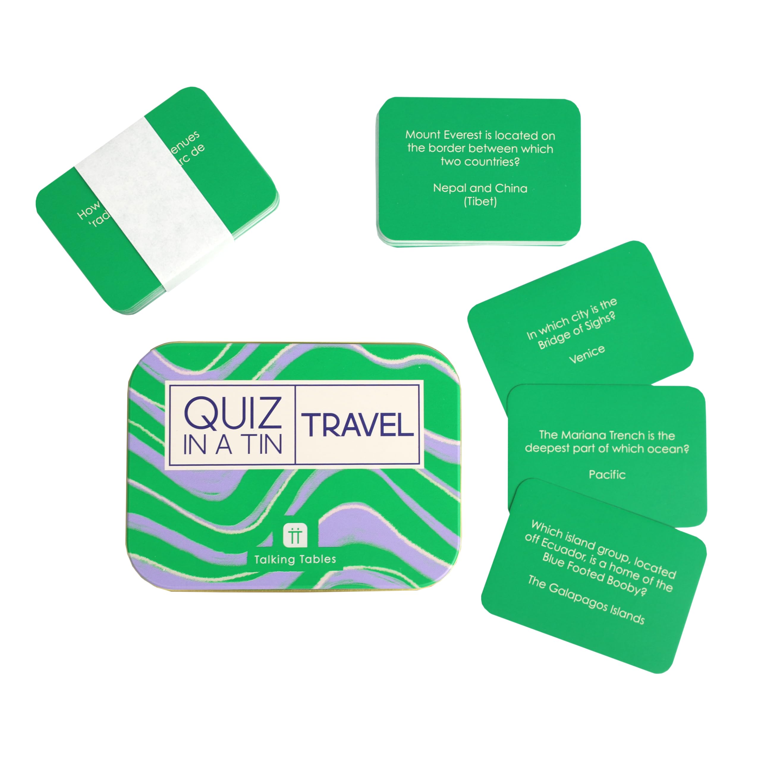 Talking Tables QUIZ IN A TIN Travel Trivia Game, 200 Questions Double Sided Card Game, After Dinner - Image 2