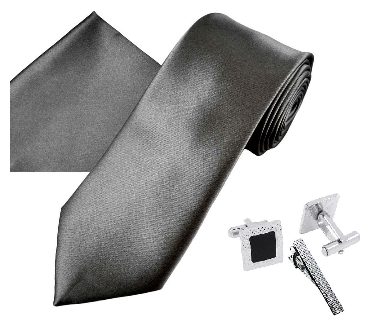 FashMade Premium Italian Silk Tie, Pocket Square with Square Brass Cufflinks & Silver Honeycomb Tie Pin Combo in Leather Gift Box for Men – Formal & Wedding Set tp-22-image-31