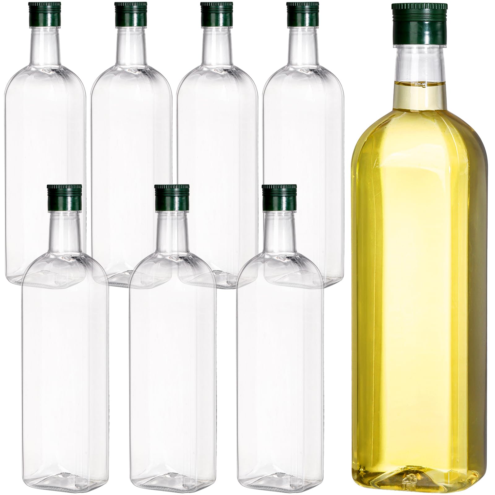 Yopay 8 Pack 32OZ Plastic Empty Bottles with Cap, Long Neck Wine Bottles for Liquor BPA-Free, Reusable Beer Soda Olive Oil Bottle, Leakproof Container for Juice Shaved Ice Flavoring Syrup