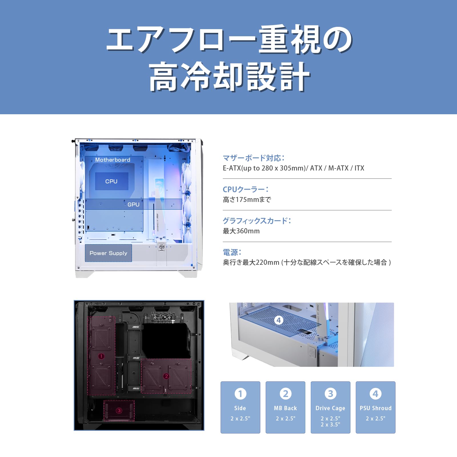 MSI GUNGNIR 300R E-ATX ホワイト PCケース