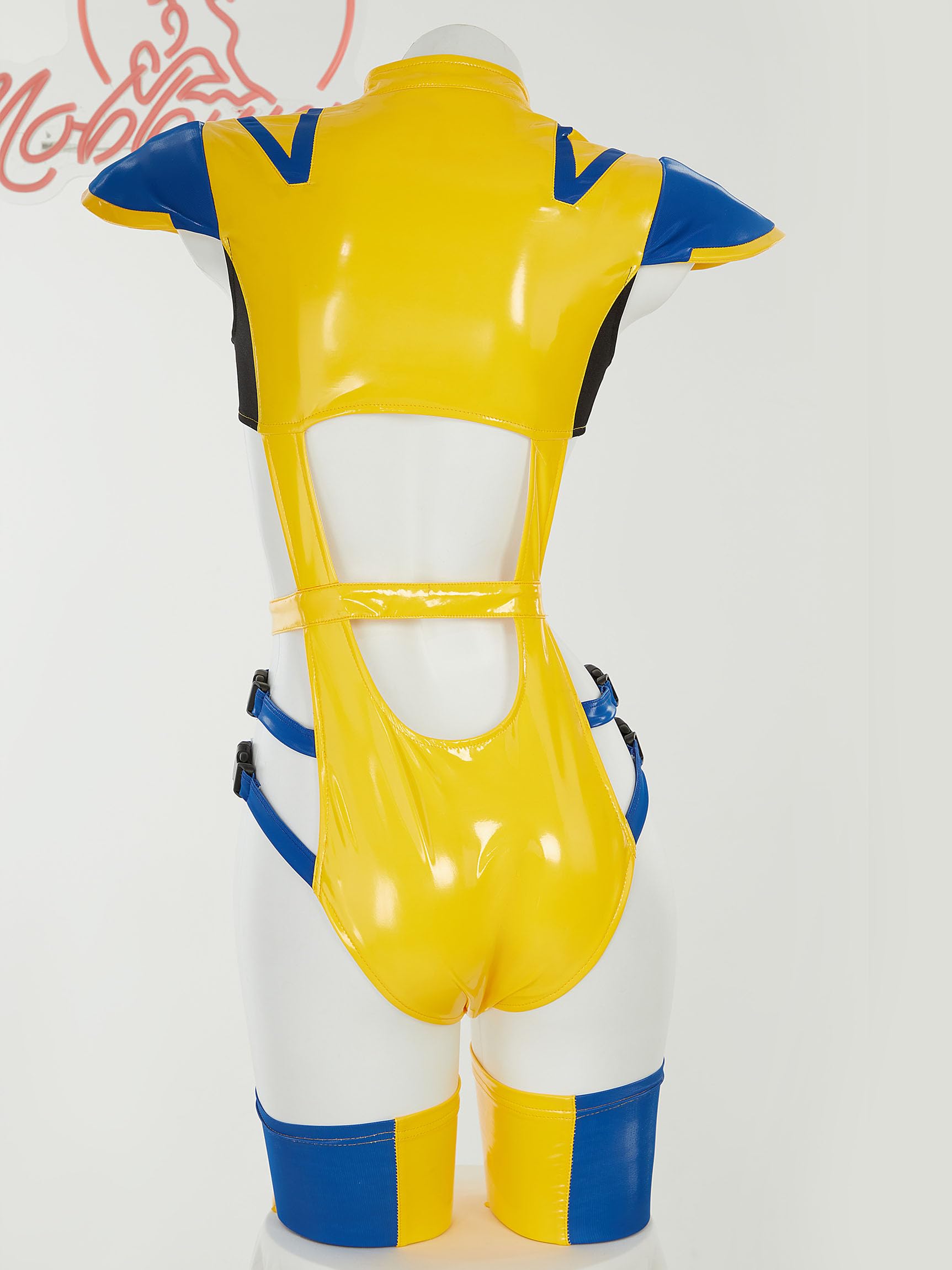 Mobbunny Cosplay Costume for Women Movie Derivative Sexy Lingerie Set Bodycon Outfit Cutout Bodysuit with Gloves Mask: Small Yellow