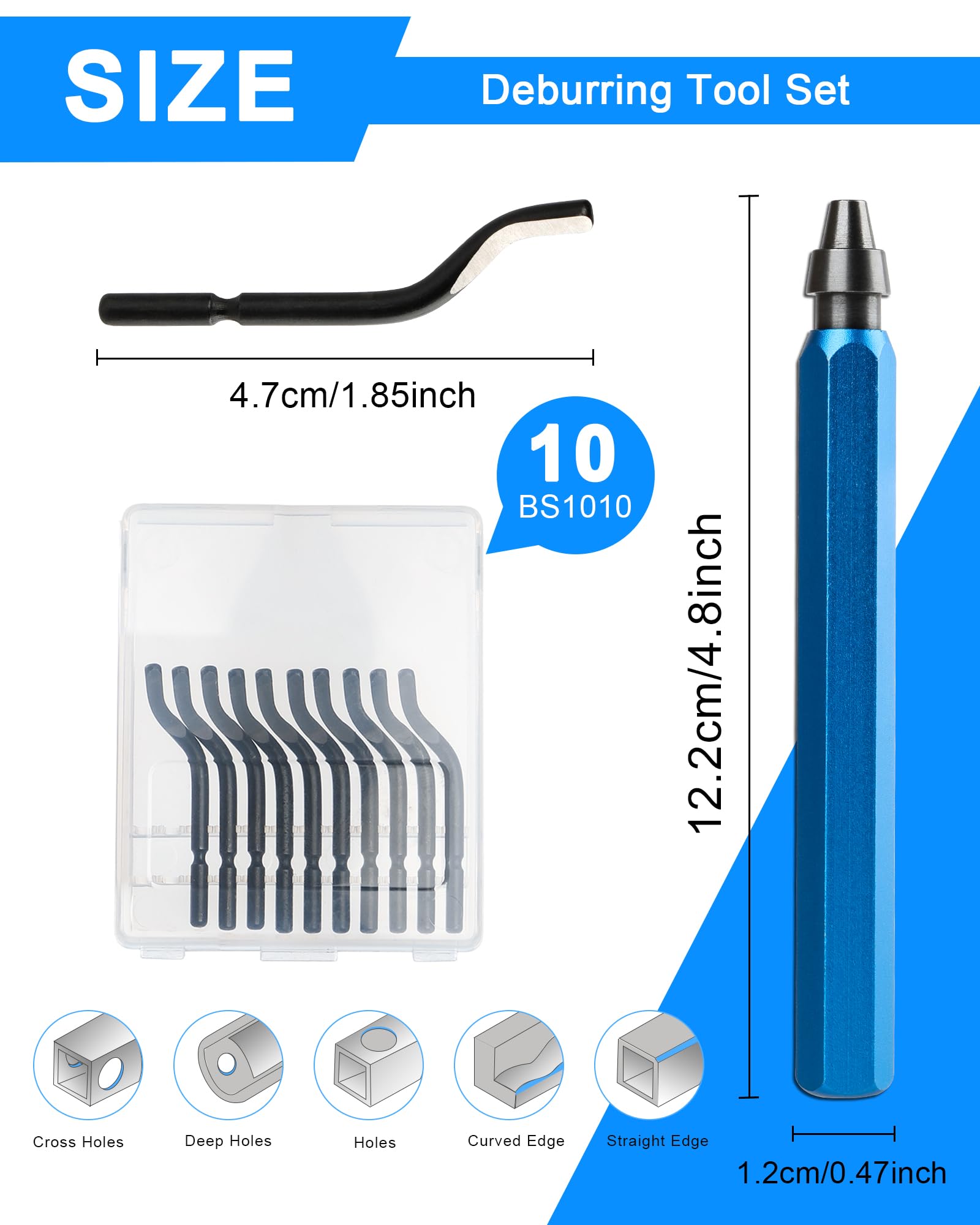 Desbarbador Metal 360° con 10 Cuchillas HSS y Mango de Aluminio para Impresora 3D, Plástico, Acero, Cobre