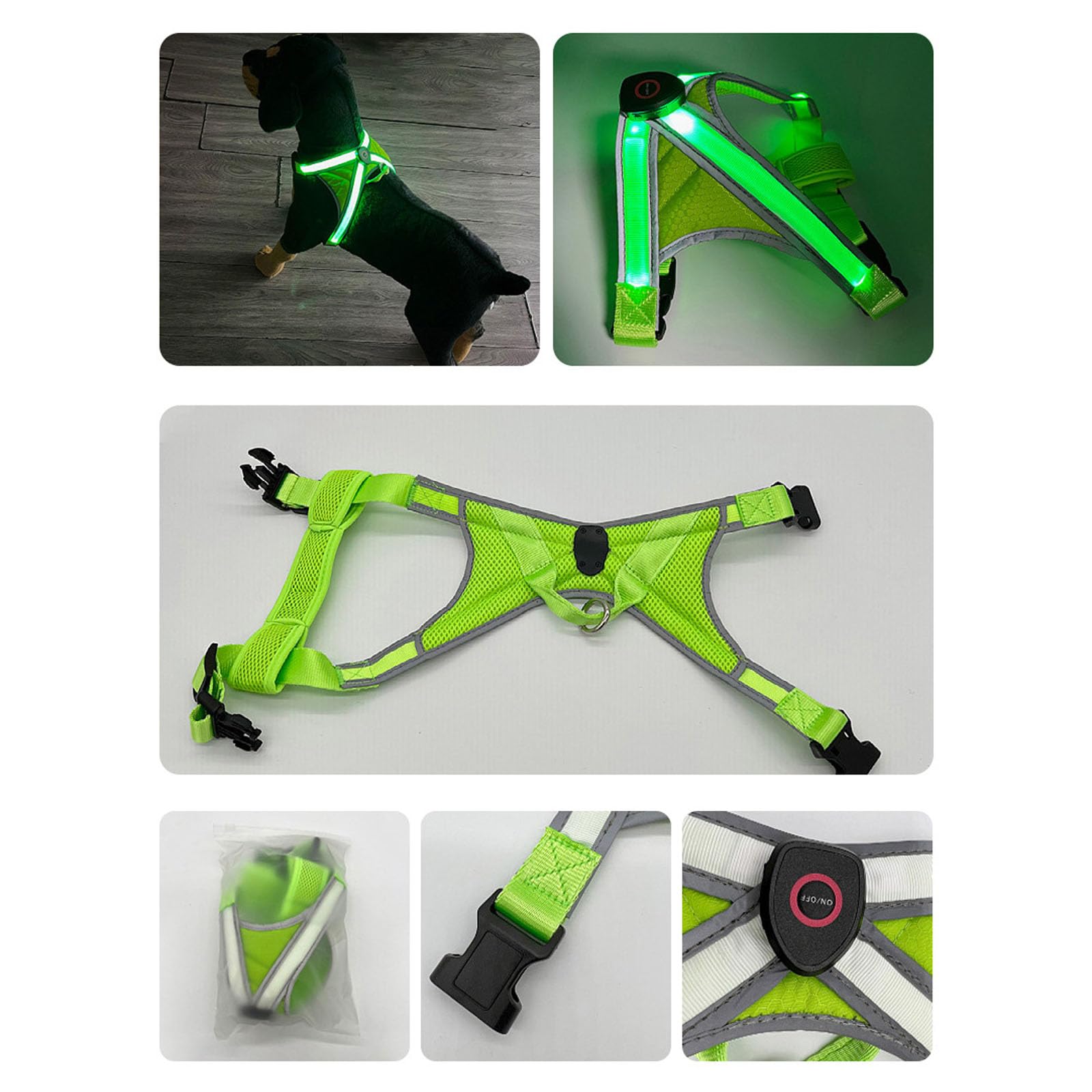 Imbracatura da addestramento per cani regolabile ricaricabile tramite USB con luce a LED per passeggiate, nuoto, escursionismo