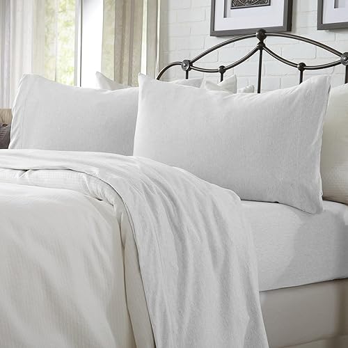 Great Bay Home Cotton Jersey Knit King Sheet Set - Ultra-Soft, Stretchy, Heathered Melange White Bed Sheets - Cozy, Soft T-Shirt Sheet & Pillowcase Set