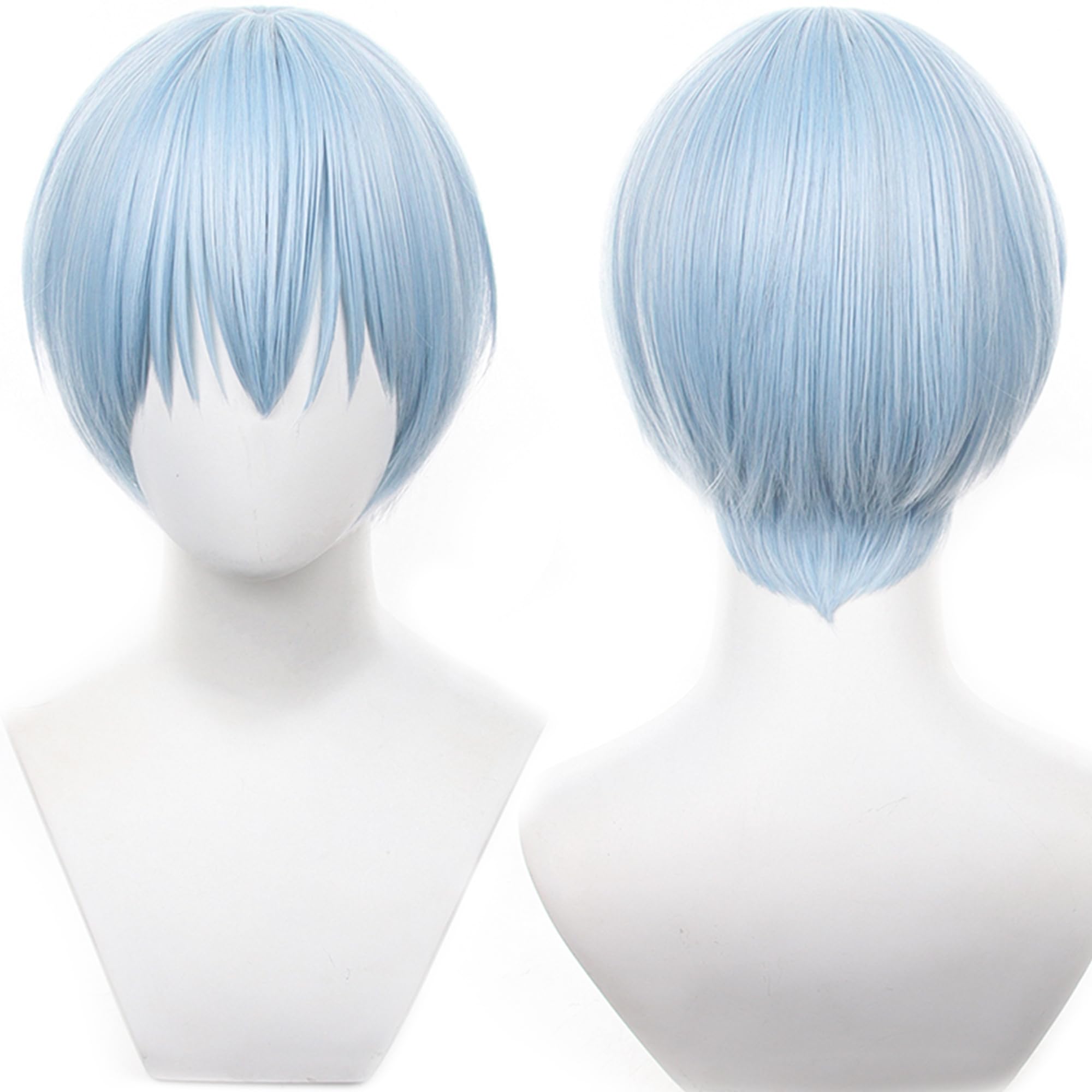 Ice Blue Cosplay Wig Bob With Bangs Short Straight Heat Resistant Synthetic Hair for Adult Women Man Halloween Cos Anime Party Replacement Wigs