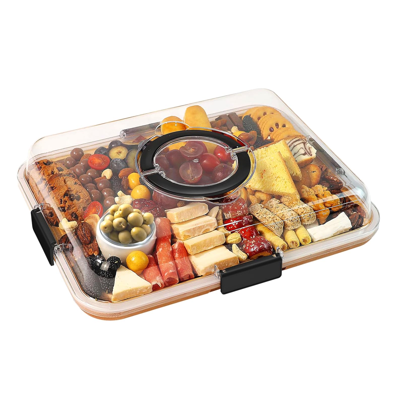 Planche à charcuterie avec couvercle transparent et poignée, boîte à goûter portable en bambou, planche à découper, planche à fromage pour collations, charcuterie