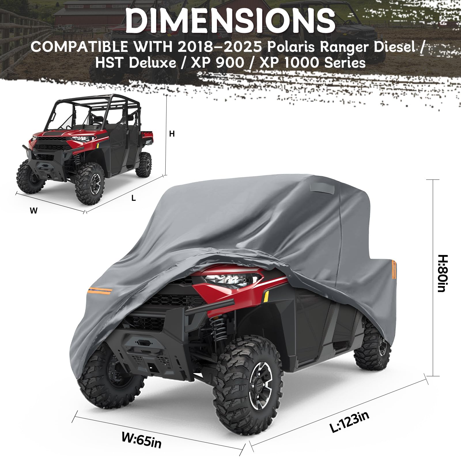 UTV Telo Copri Moto per 2018–2025 Polaris Ranger Diesel HST Deluxe XP 900 XP 1000 Series, Telo Coprimoto Impermeabile per Esterno, Copertura Moto Copri