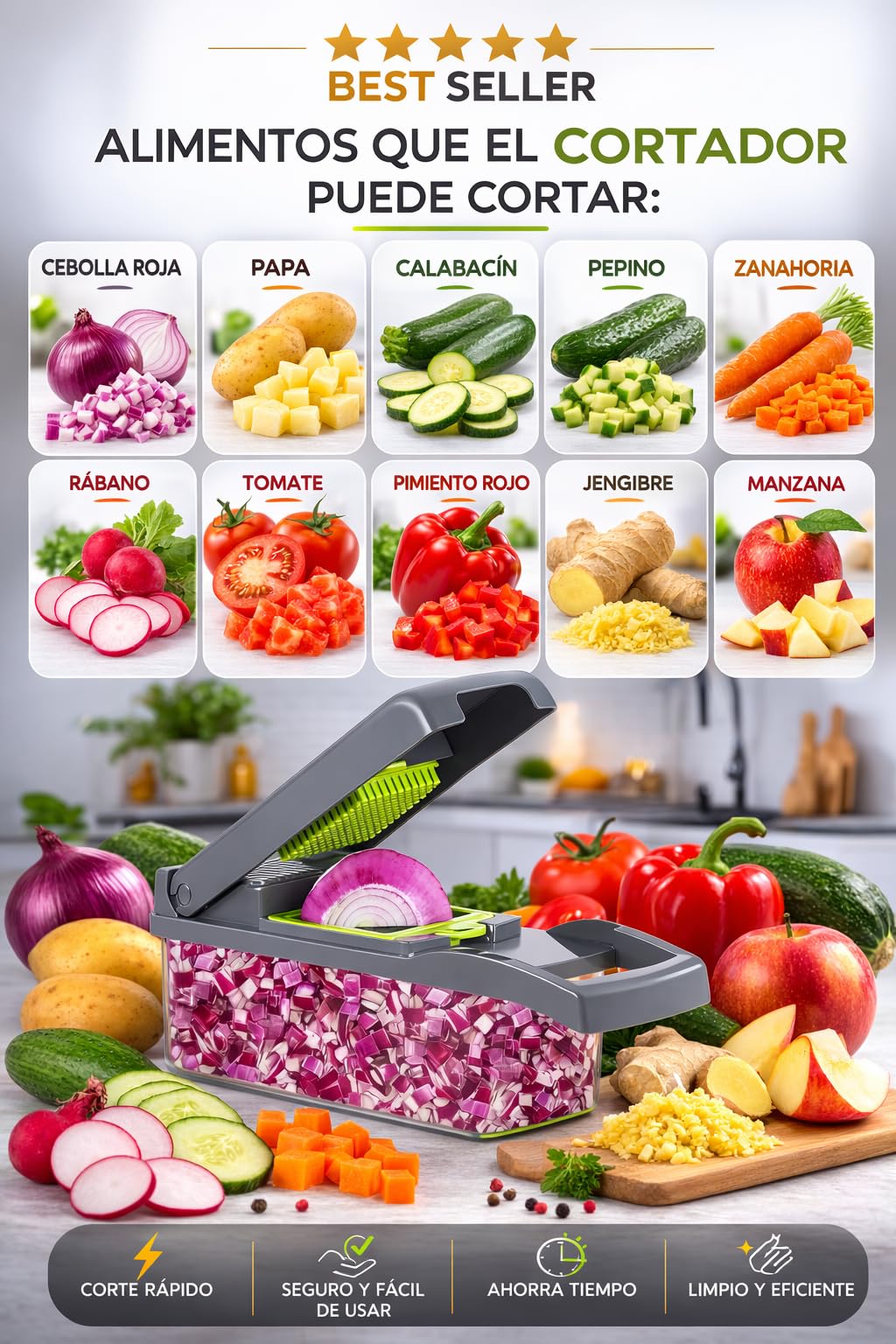 Mandolina de Cocina Profesional, Cortador de Verdura y Picadora de Verduras 16 en 1 – Cortador de Verduras y Picador de Verdura y Frutas – Mandolina Cocina, Cortador y Picadora Verduras — view 4