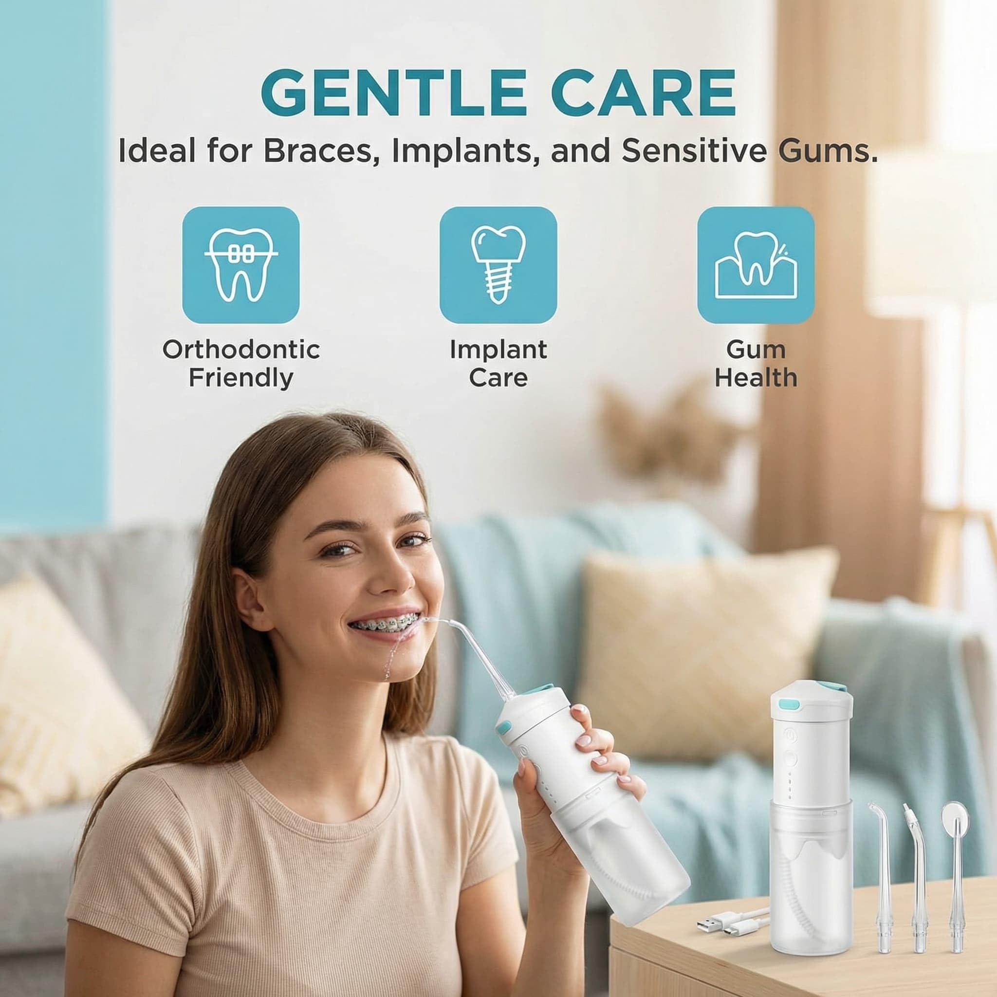 Hydropulseur de voyage sans fil, irrigateur buccal portable pour appareils