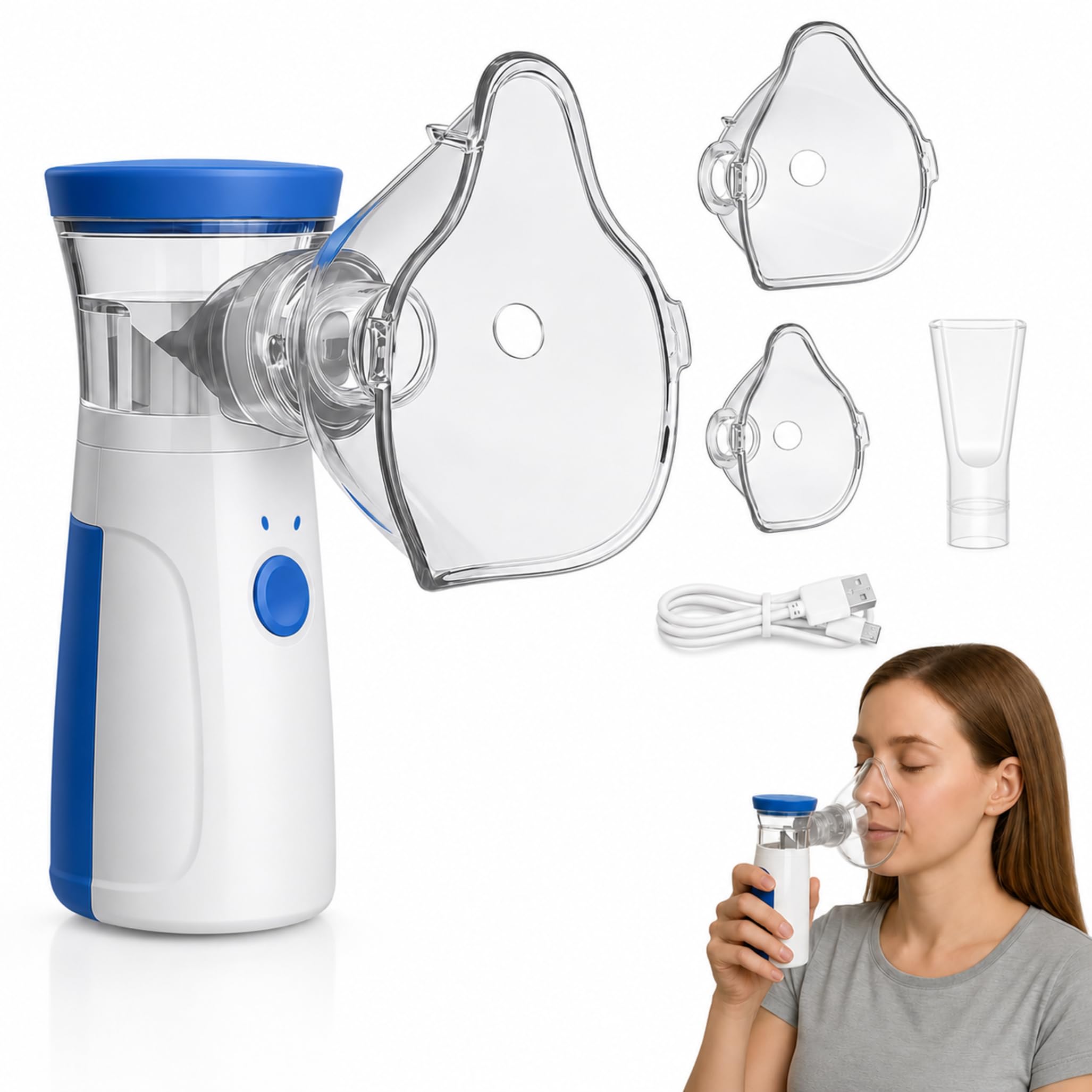 Nebulizador Portátil para Niños - Nebulizador Médico para Tos, Inhalador Manual Recargable con Batería Interna, Ideal para Uso en Casa y Viajes - Color Azul