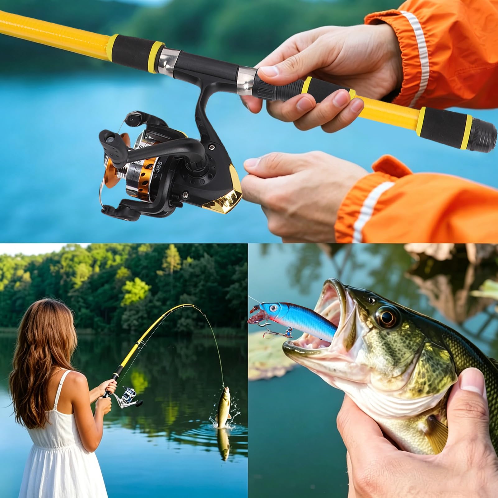 Canna da Pesca Telescopica, Set Combinato di Canne da Pesca, Combinazione Canna e Mulinello, Kit con Mulinelli Spinning, Canne