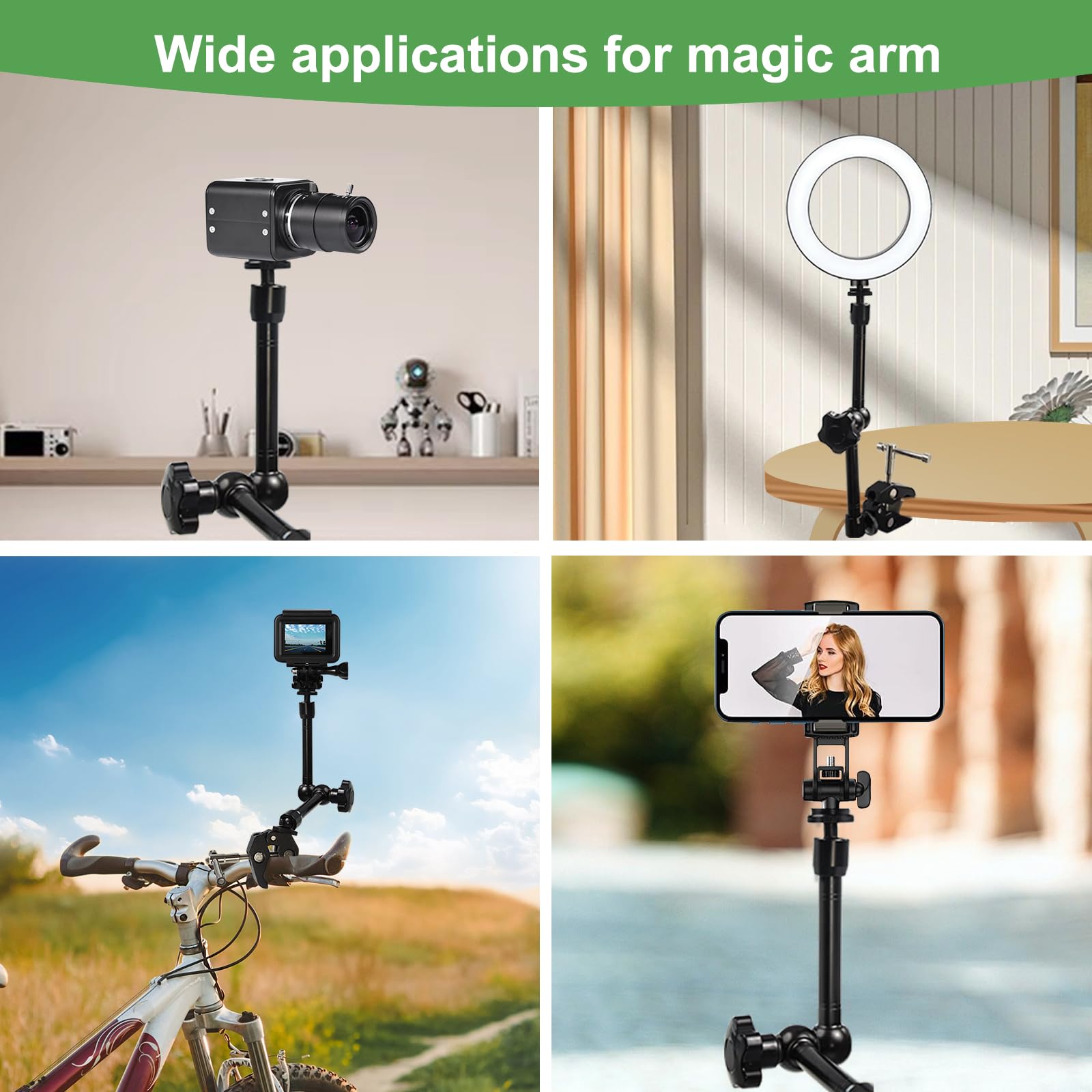 MOKOSE Brazo articulado mágico ajustable y superabrazaderas con rosca de 1/4 y 3/8 pulgadas para cámaras, monitores LCD/LED, cámara web