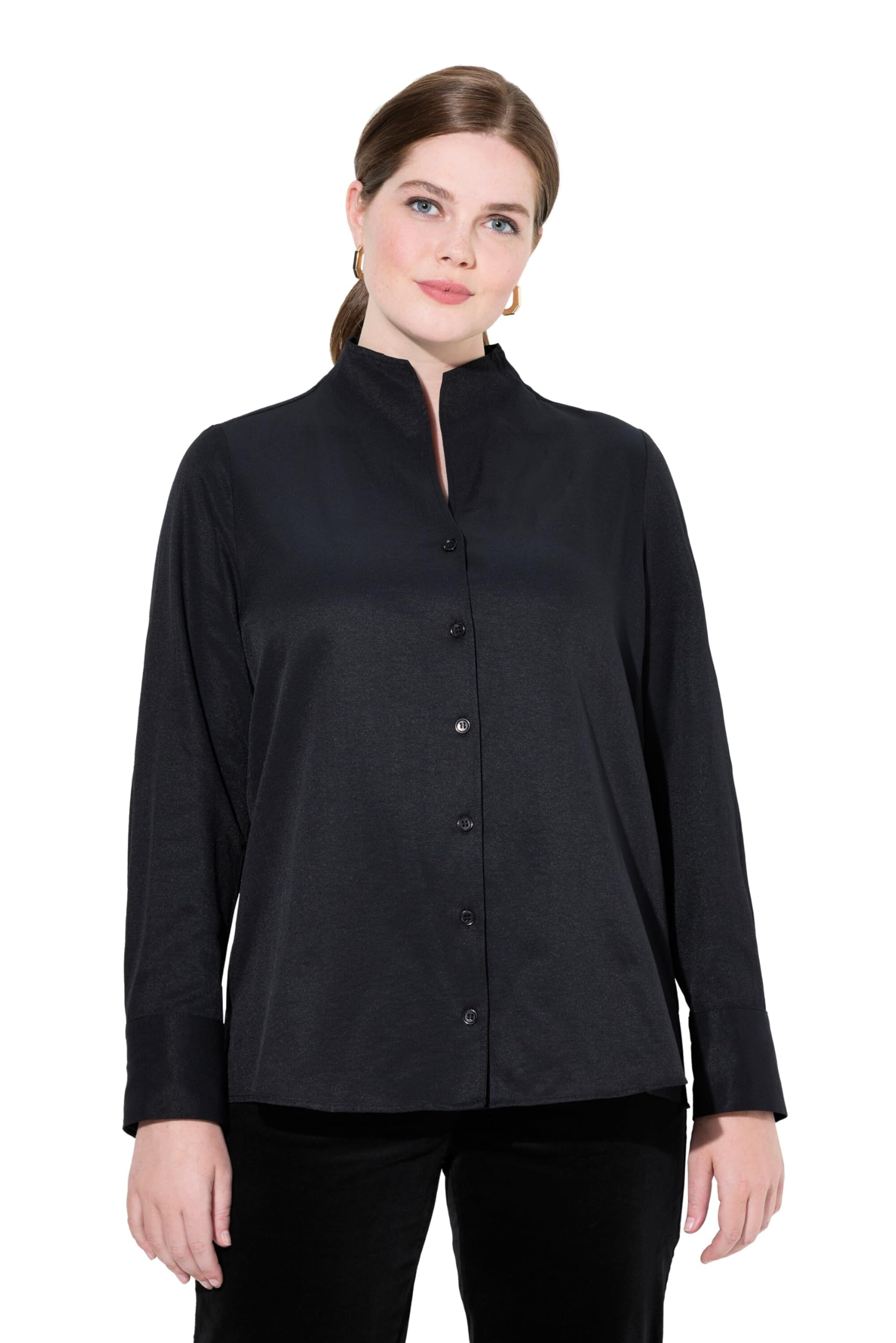 Ulla Popken Damen große Größen Übergrößen Plus Size Bluse, Oxford-Gewebe, Kelchkragen, Langarm 808495