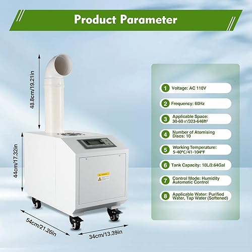 Miniatura 6 de Humidificador ultrasónico humidificador agrícola industrial, humidificador para plantas 6.6 lbs/h gran volumen 30-60㎡ Humidificador comercial de