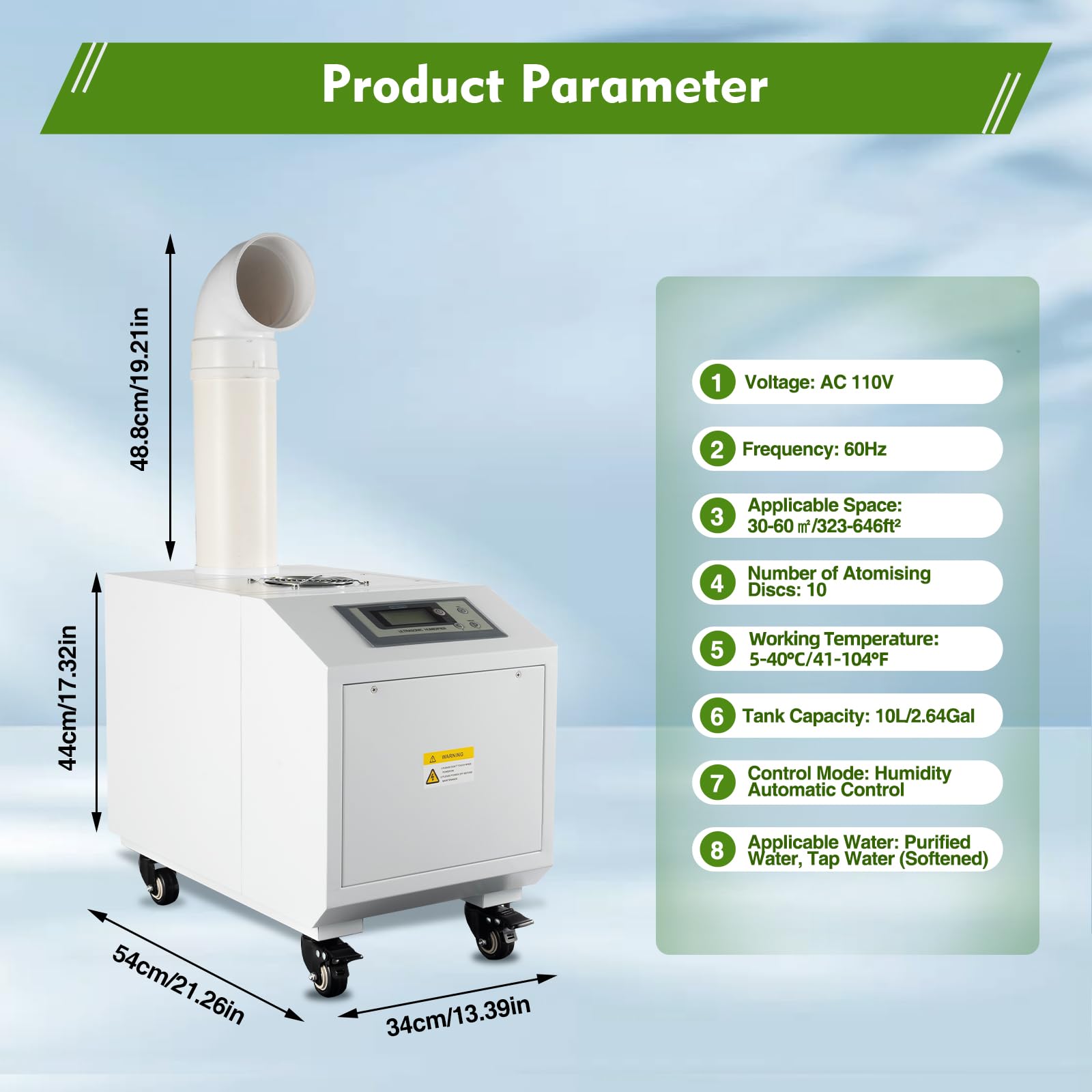 Ultrasonic Humidifier Agricultural Industrial Mist Humidifier,Commercial Continuous Cool Fog Maker Machine Mist Maker for Greenhouse,Warehouse,Garden,Adjustment Humidification Level & Time