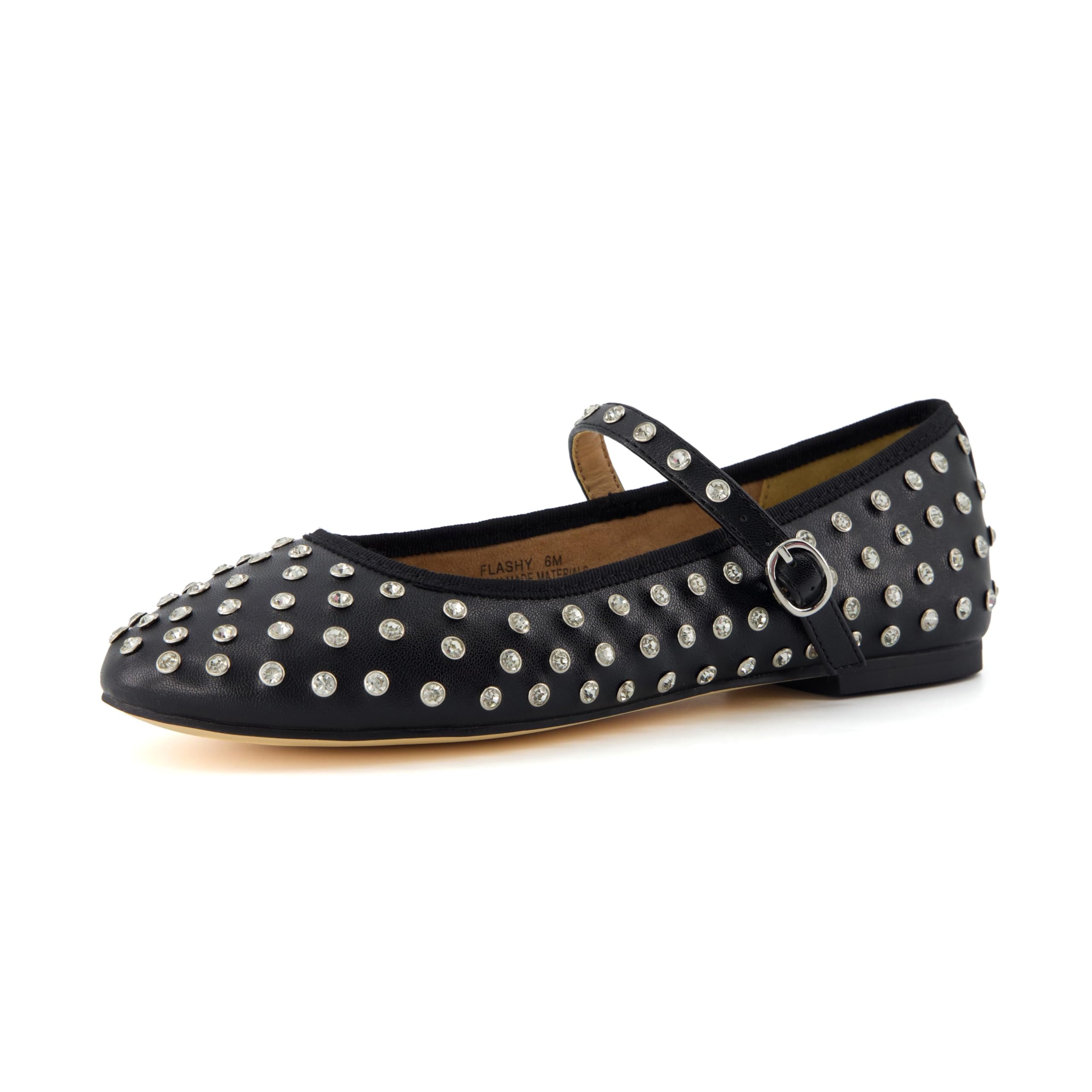 CUSHIONAIRE Flashy Women’s Bling Studded Mary Jane Flats | Comfortable Memory Foam, Faux Leather, Lightweight, Wide Widths Available