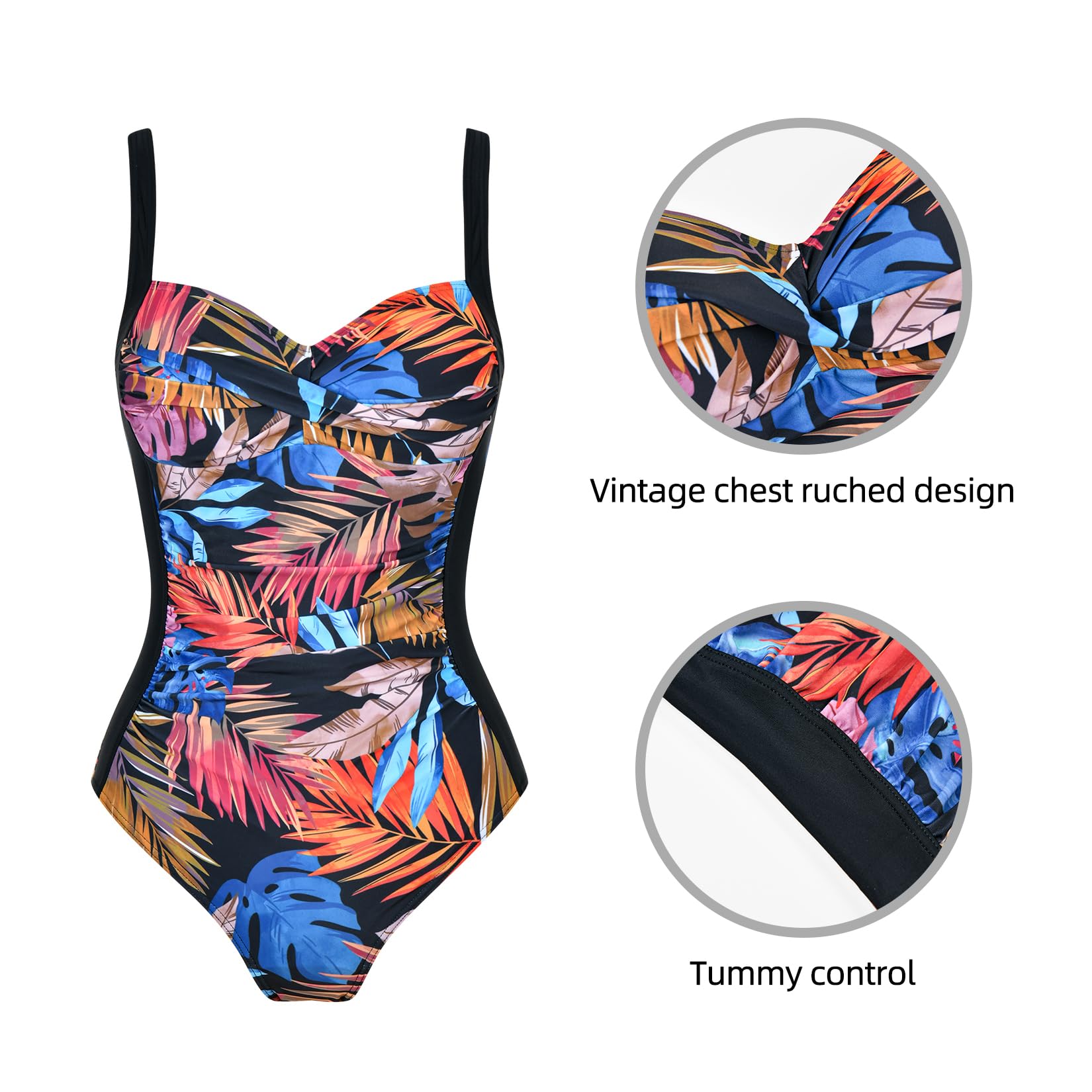 Costume da Bagno Intero da Donna con Controllo della Pancia Costume da Bagno Vintage Imbottito con Incrocio sul Davanti Costumi da Bagno Taglie Forti con Volant