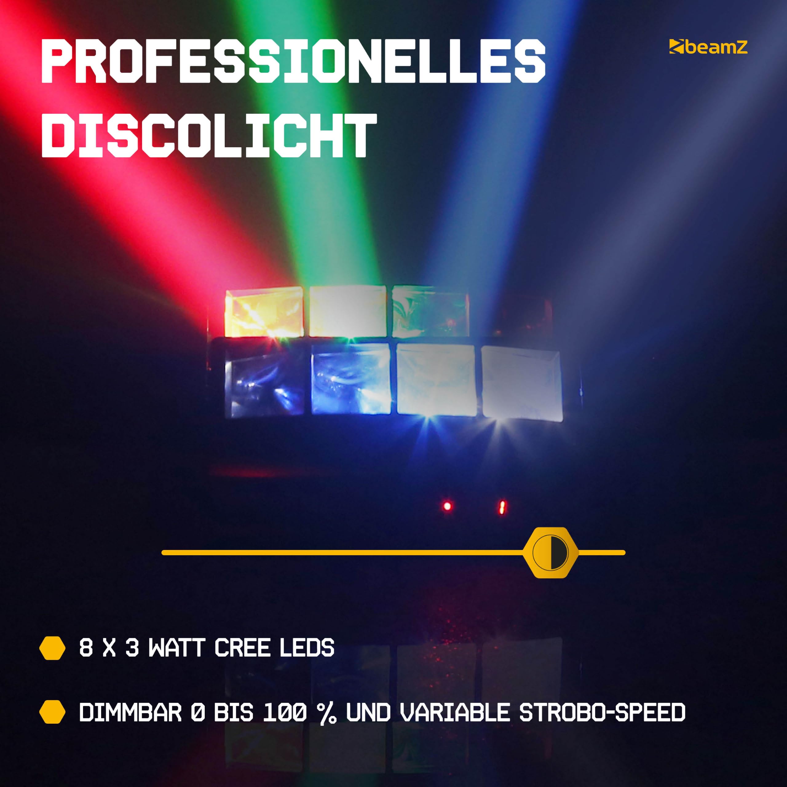 BeamZ MHL820 Double Helix RGB LED Lichteffekt 8x3 Watt, Moving Head Bühnenlicht, Disco DJ Licht, LED Lichteffekt, Mini Lichtanlage, Plug n Play, Discolicht Partylicht, Soundsteuerung - Schwarz