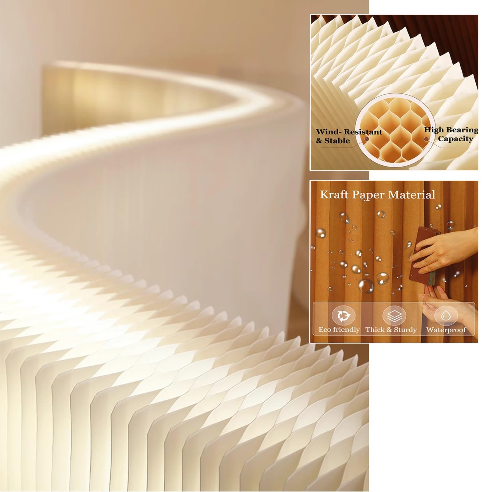 Biombo Separador Panel De Pared De Papel Plegable Para Separación De Habitaciones, Divisor De Habitación Interior De 3,87 Pies De Altura, Pantalla De Privacidad Portátil, Divisores De Habitación(3x1.1