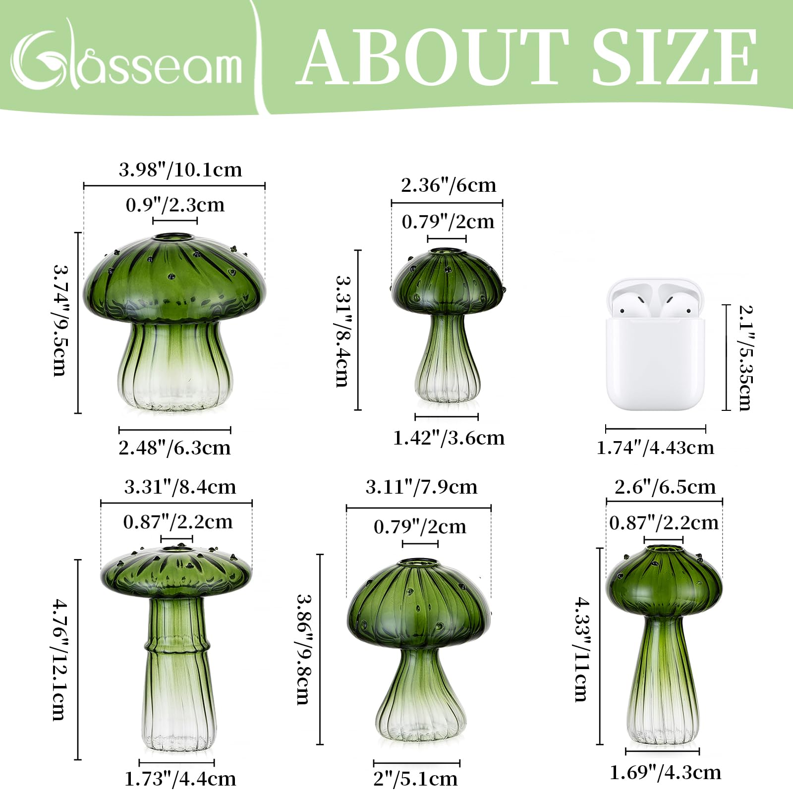Glasseam Stations de propagation de plantes champignons : lot de 10 pots de terrarium en verre vert pour plantes d'intérieur - Mini station de propagation - Cadeaux uniques de Noël et d'anniversaire