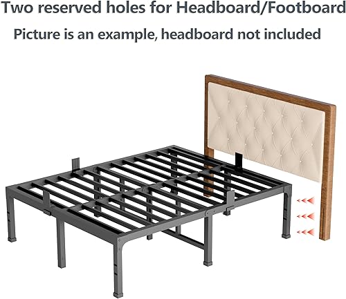 Miniatura 6 de FUIOBYVV Marco de cama King con plataforma de metal resistente de 14 pulgadas, soporte de cama tamaño King de hasta 3500 libras, no necesita somier,