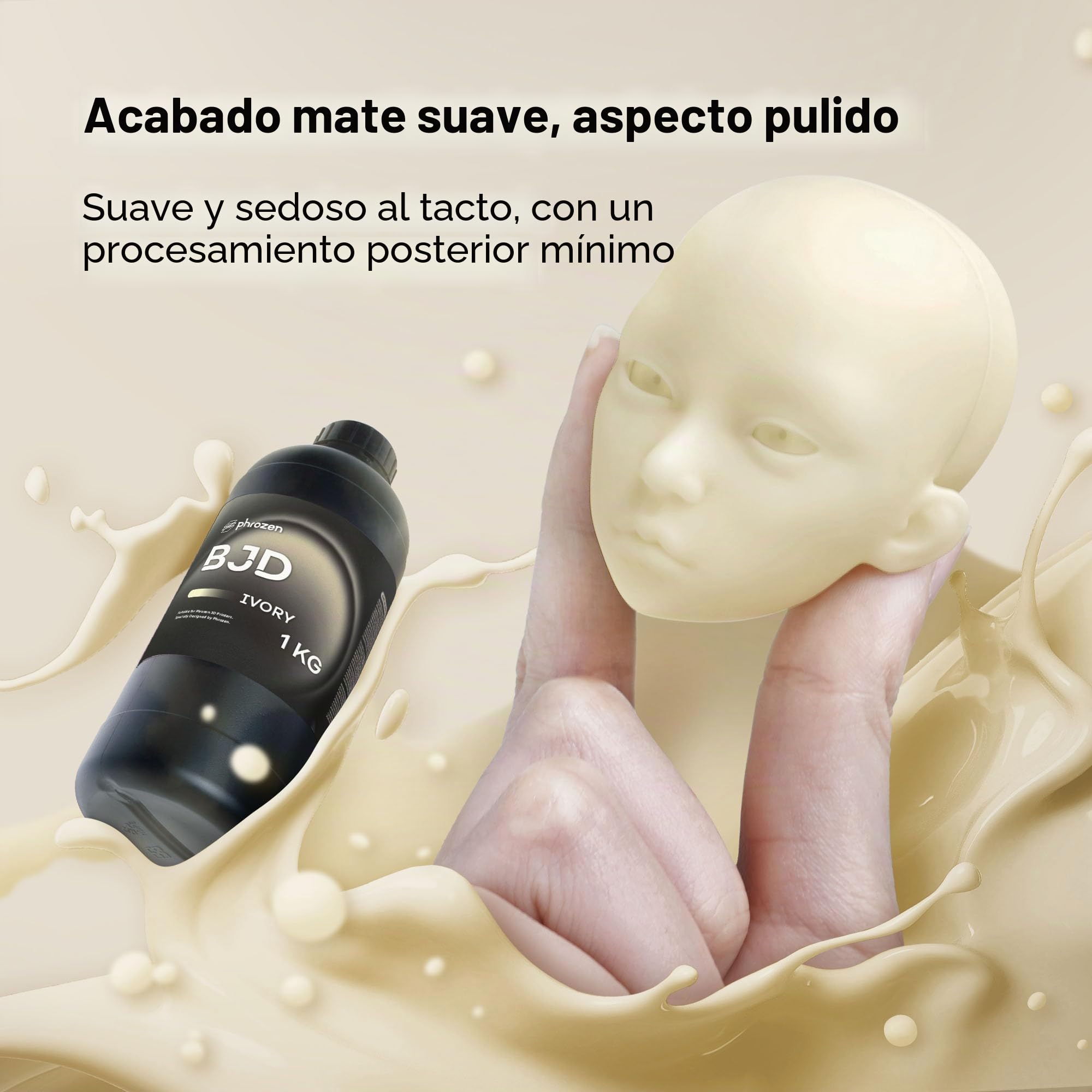 Phrozen Resina BJD para Impresión 3D, Acabado Mate Liso y Resistente al Desgaste para Muñecas y Figuras Articuladas, Fotopolímero de Curado UV 405 nm para Impresoras LCD/DLP/MSLA, Marfil, 1 kg