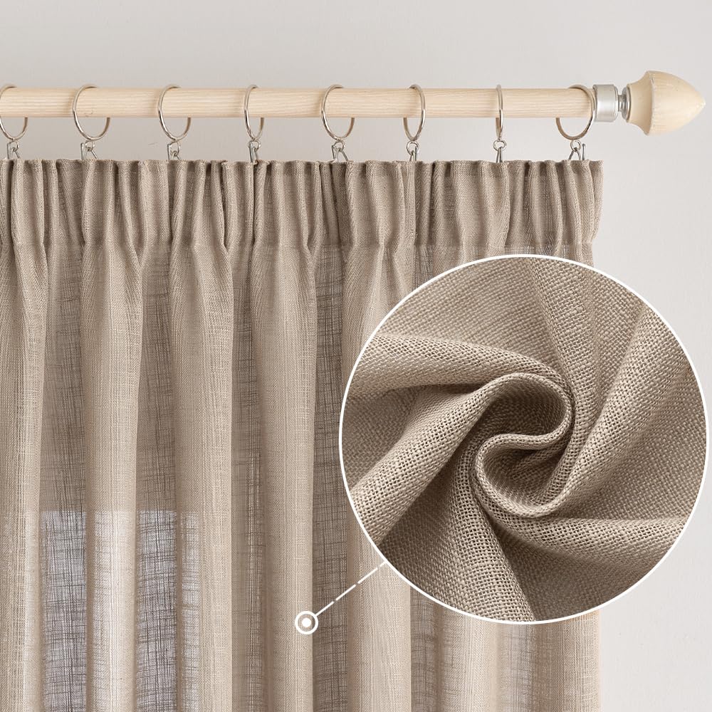 EMEMA Gardinen Leinenvorhang Vorhänge mit Kräuselband Dunkelbraun 140x280cm | Gardinen mit Kräuselband 2er Set Leinenvorhang für Wohnzimmer Dekoschal Küchengardinen Schlaufenschal Schlafzimmer 140x280cm