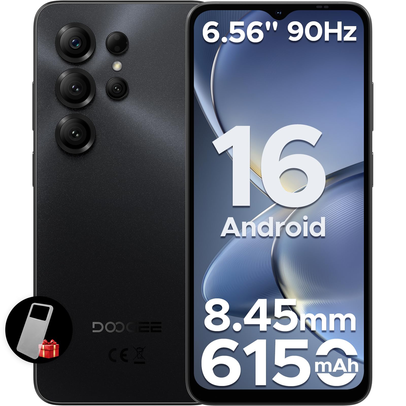 DOOGEE NOTE 56 X Mobile Phones, Newest Android 16 Phone, 6150mAh, 6.56" HD+ 90Hz, 24GB + 64GB/2TB Android Phones, Octa Core, Dual SIM Unlocked Mobile Phone, Face ID, 3.5mm Jack, GPS, OTG-Bla