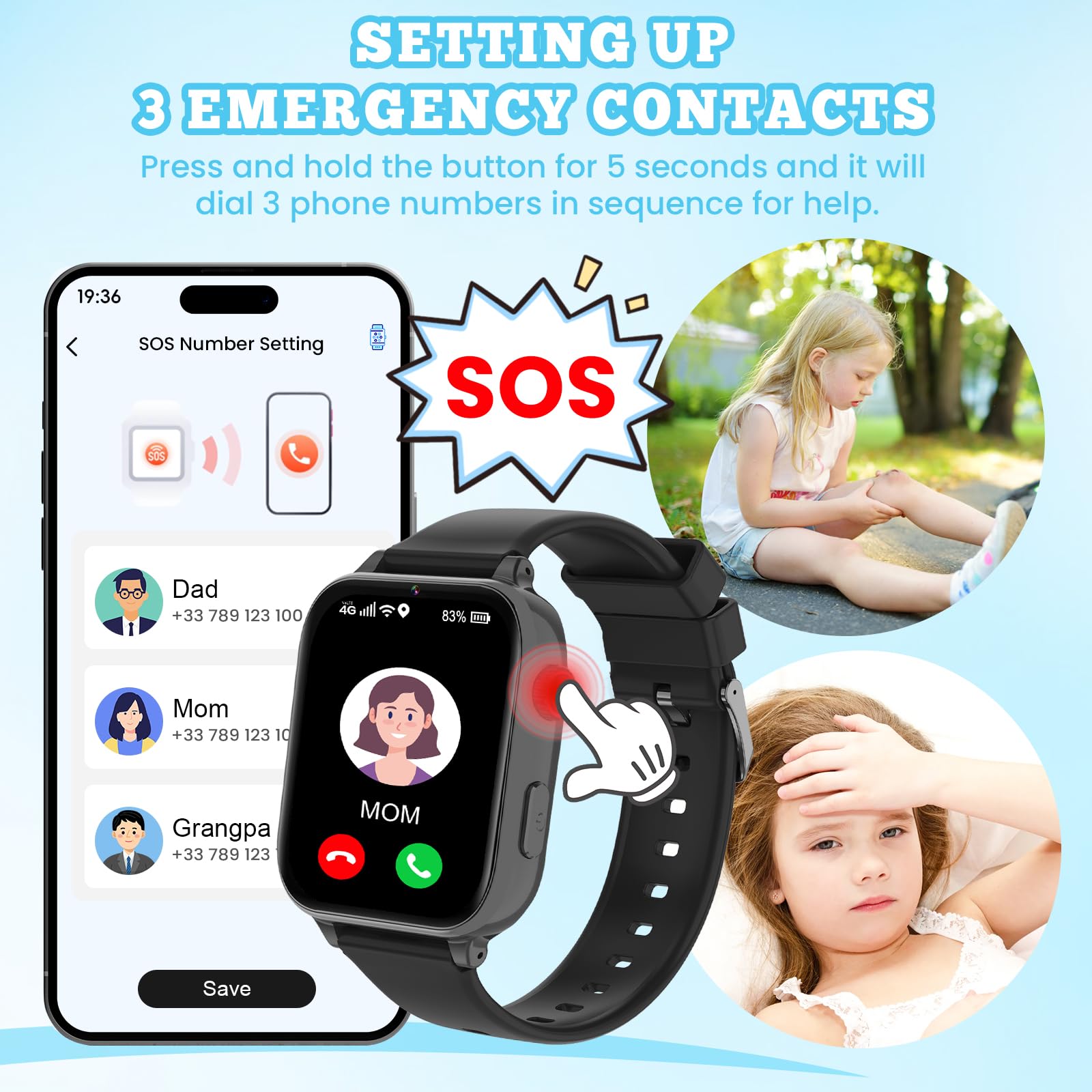 4G Smartwatch Bambini, Kids Smart Watch Intelligente con GPS, SOS, WIFI, Chat Vocale, Videochiamata, Modo Classe, Giochi Sveglia Contapassi Ragazzi Ragazze Orologio Regalo 4 ai 12 anni, Nero