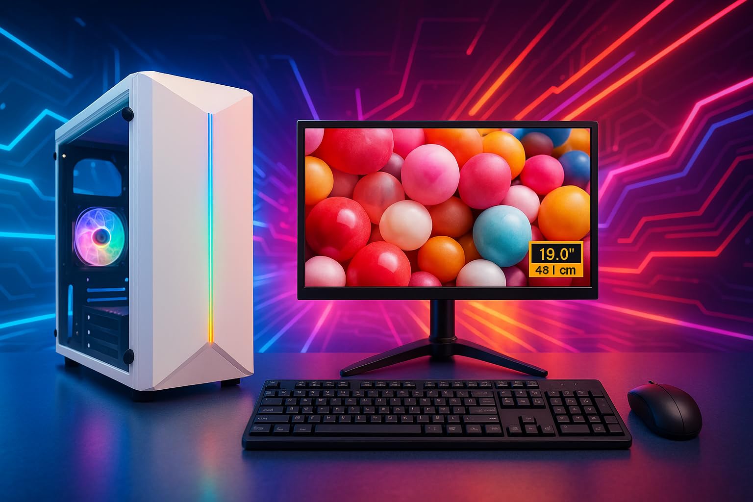 Fusionit Desktop PC Core i7-2600 | 16GB DDR3 Ram | 256GB SSD | 19 inch Monitor | Keyboard+Mouse USB | Windows 11 with MS Office 2021