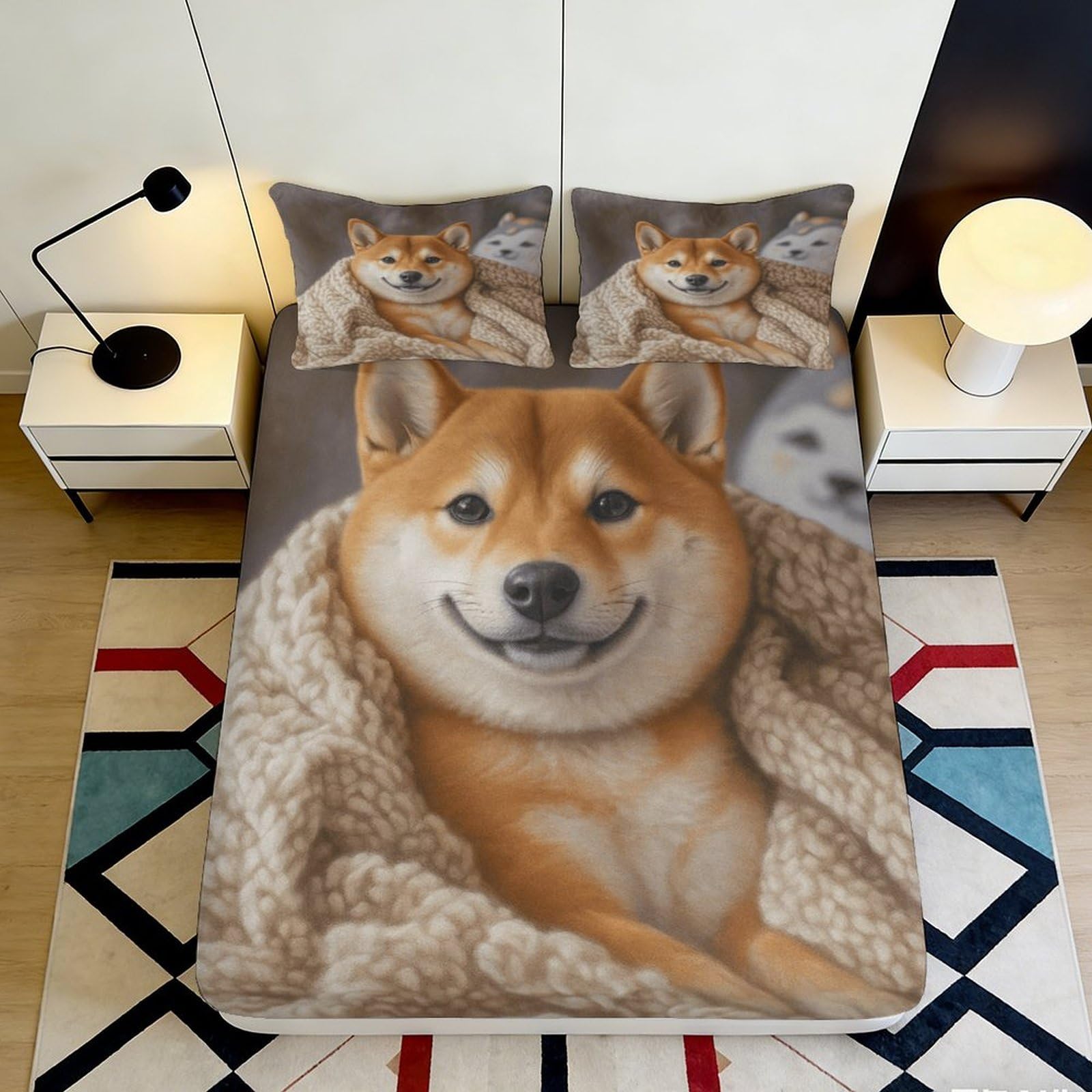 3D Printed Shiba Inu Cozy Blanket Fitted Sheet Microfiber Soft Mattress Cover for Bedroom Guest Room Decor 200x200x25cm
