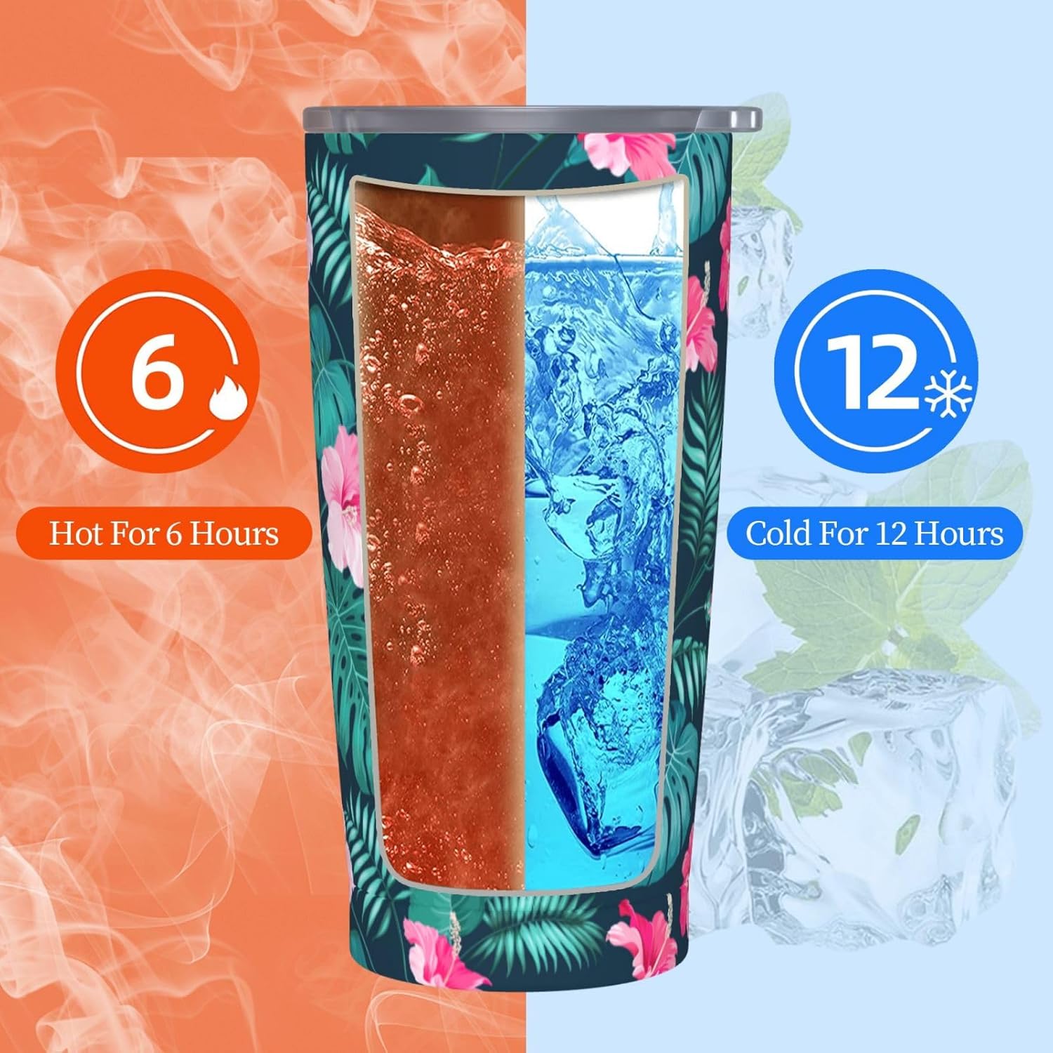 Tropical Hawaiian Flowers Tumbler Stainless Steel Insulated Tumblers with Lid Straw Reusable Tropical Palm Leaves Coffee Travel Mug Tea Wine Cups Birthday Gifts for Women 20 Oz - Image 5
