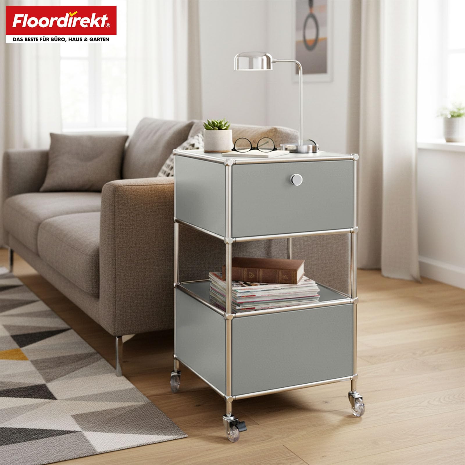 Floordirekt Concept Epure MK-145 - Estantería de metal para salón, oficina, pasillo, color gris, cromo, 69 x 40 cm