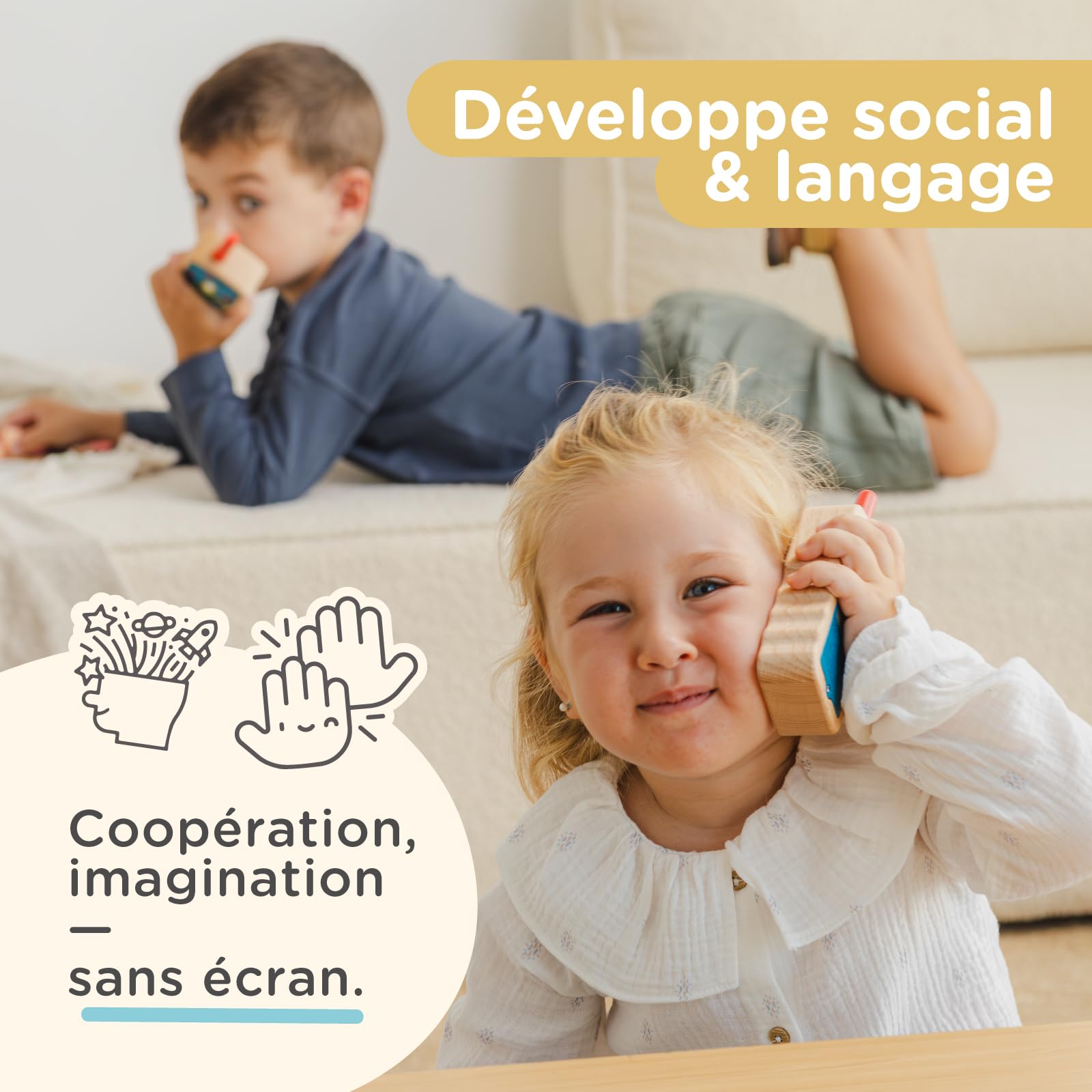 Nene Toys Talkie-Walkies en Bois pour Enfants – Vrais 2-Voies, portée 500 m – Push-to-Talk, Un Seul Canal – Hêtre FSC®, sûr & Durable – Jeu intérieur/extérieur – Cadeau 2–8 Ans